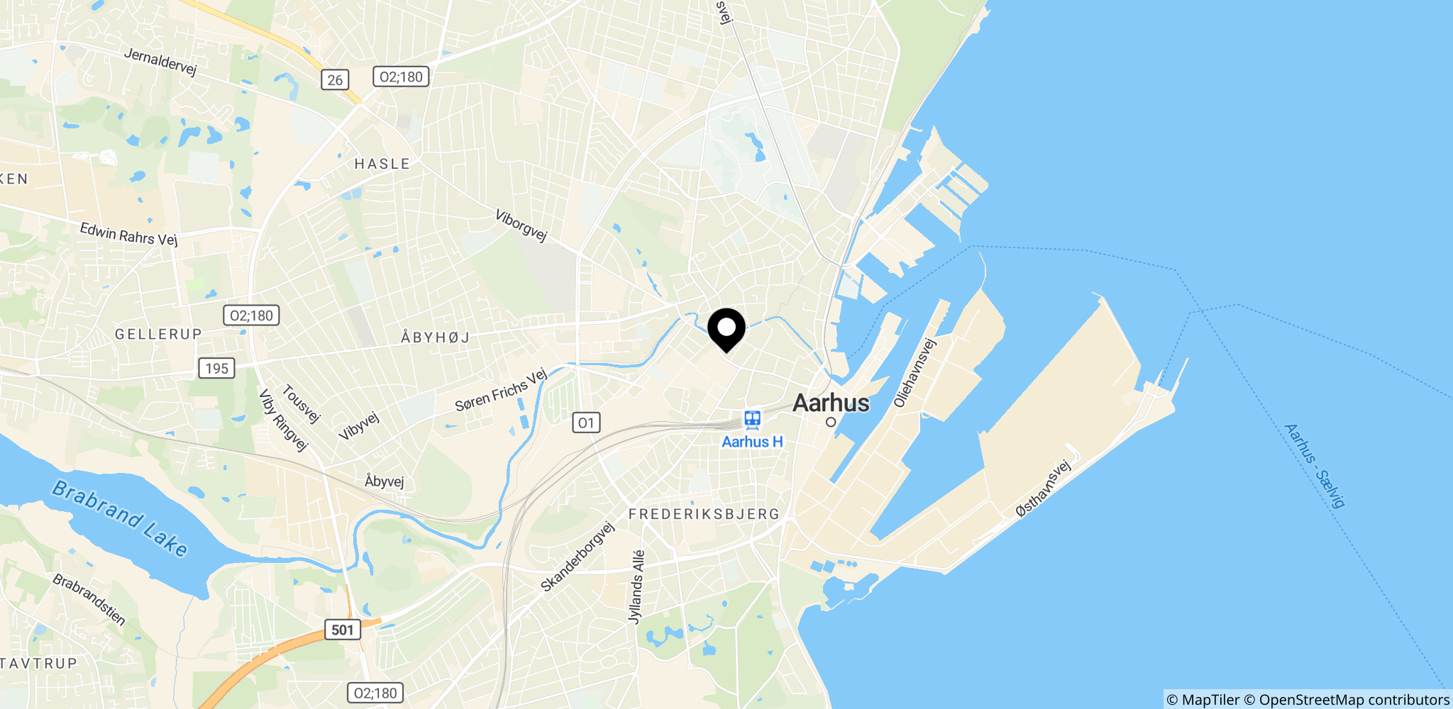 Retten i Aarhus i Aarhus, Danmark – placering af byretten, hvor dommen blev afsagt