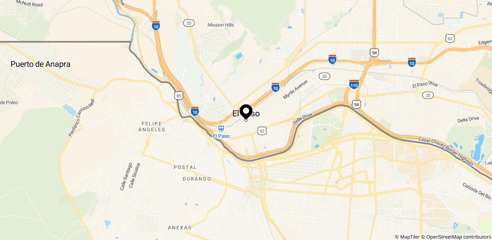 El Paso, Texas, USA — tæt ved grænsen til Mexico — hvor Rivera Ortega blev tilbageholdt.