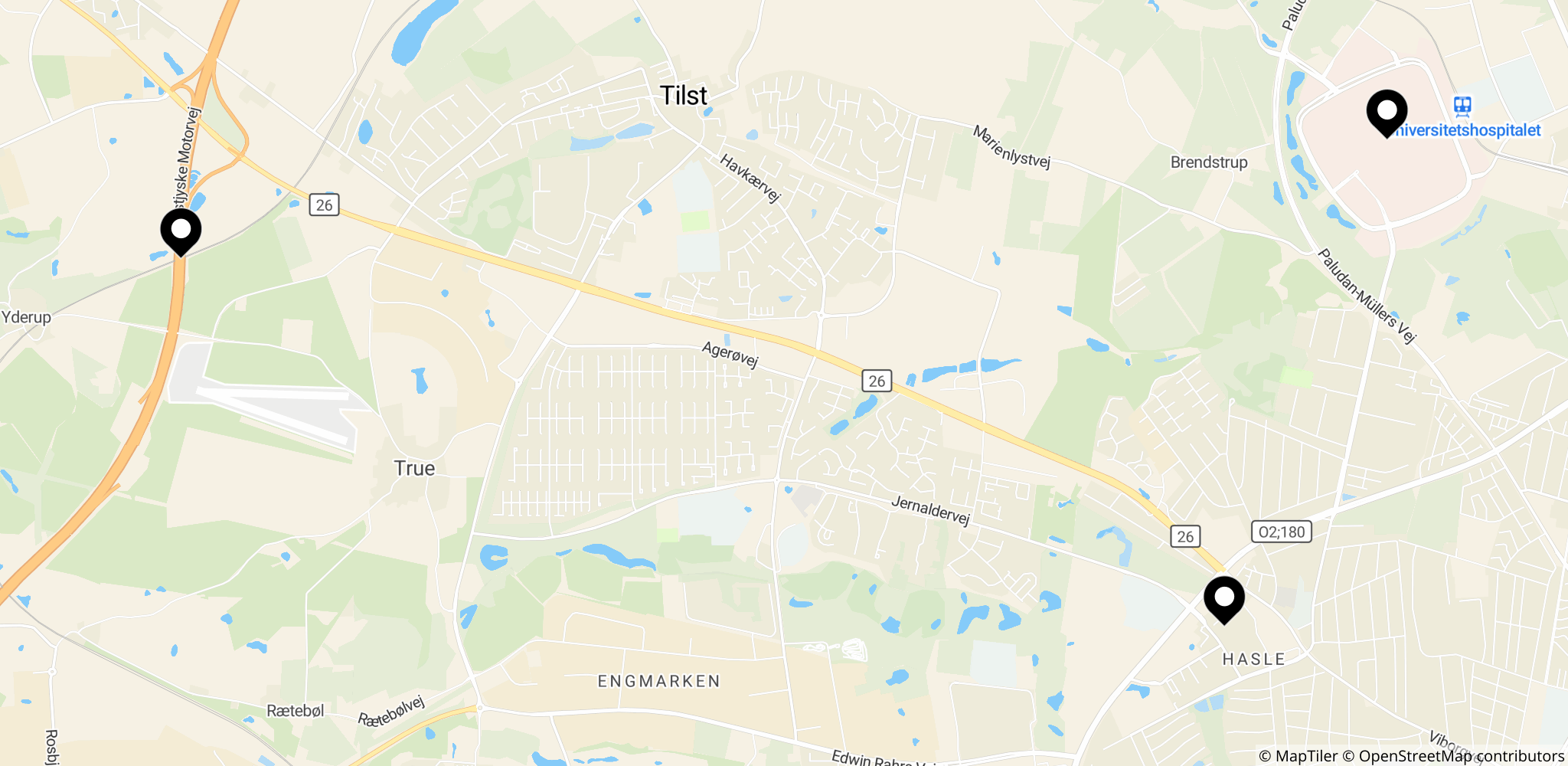 Området i Tilst i Aarhus-området, hvor det første knivoverfald fandt sted