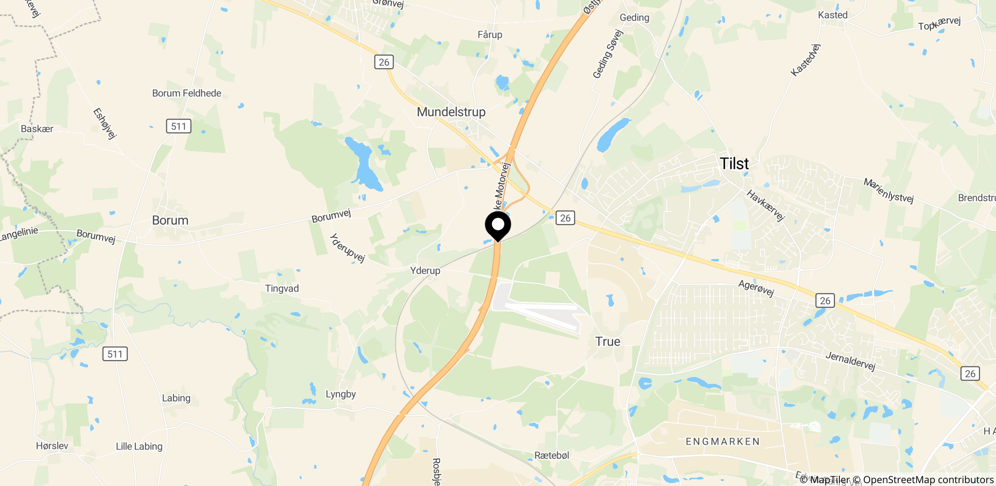 Kort over Tilst i Aarhus, hvor knivstikkeren fandt sted