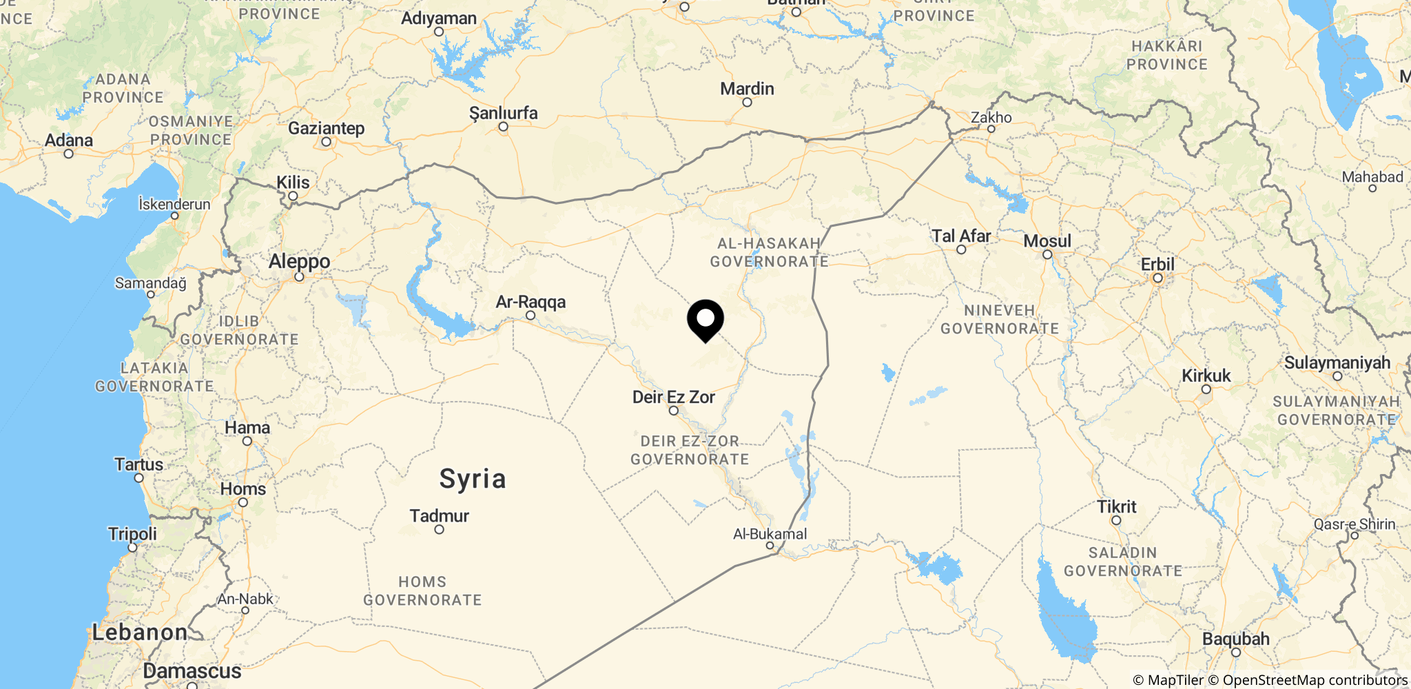 Hasakah-byen i Syrien – placeringen af hændelsen med den brændende tankvogn