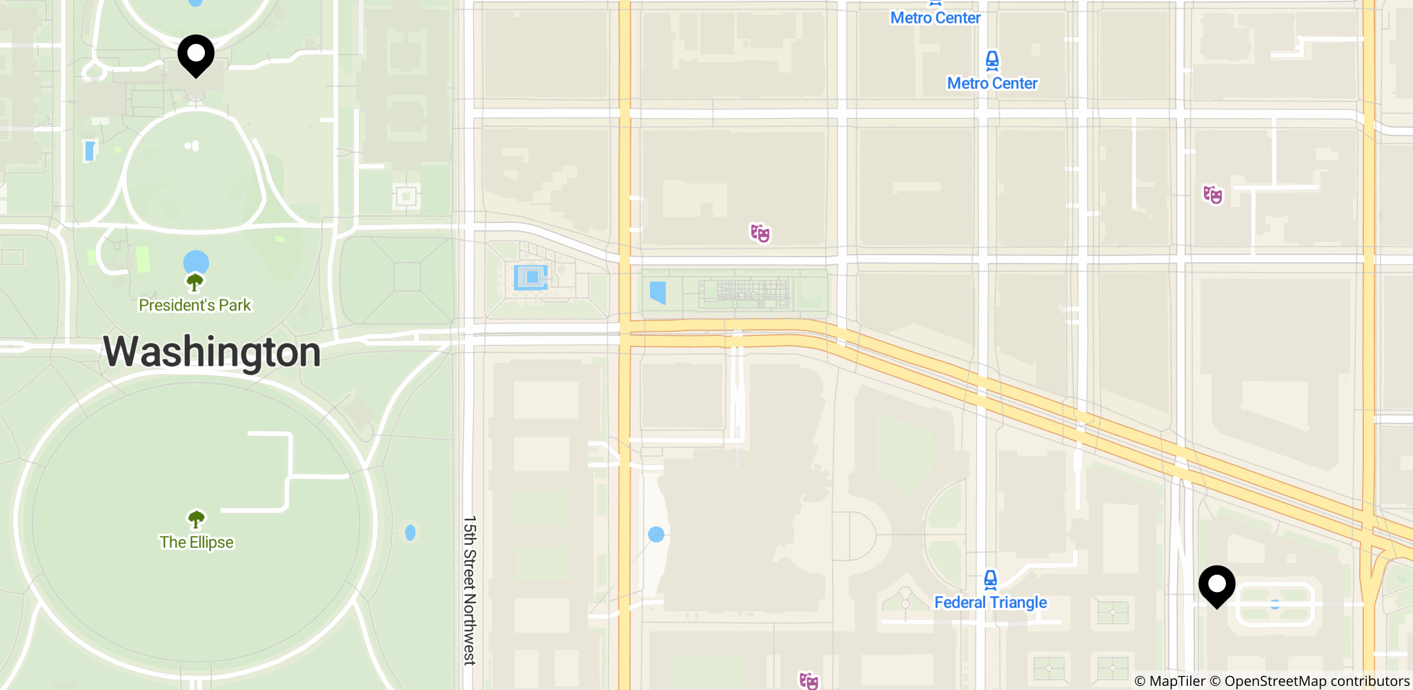 Placering af Det Hvide Hus i Washington, DC, som nævnt i artiklen