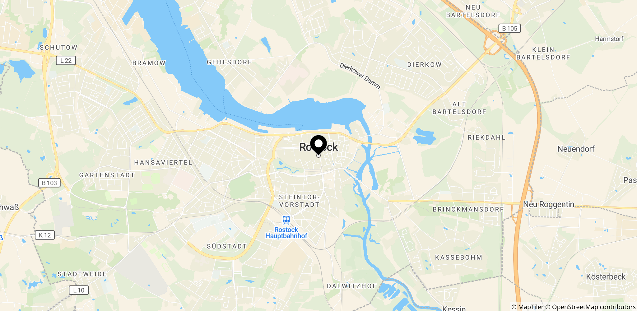 Rostock-området ved Mecklenburg-Vorpommern, Tyskland (Østersøen) – området hvor Timmy første gang strandede.