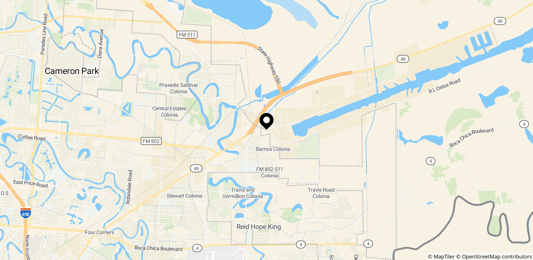 Området omkring Port of Brownsville i Texas, tæt ved grænsen til Mexico, hvor raffinaderiprojektet forventes at blive placeret