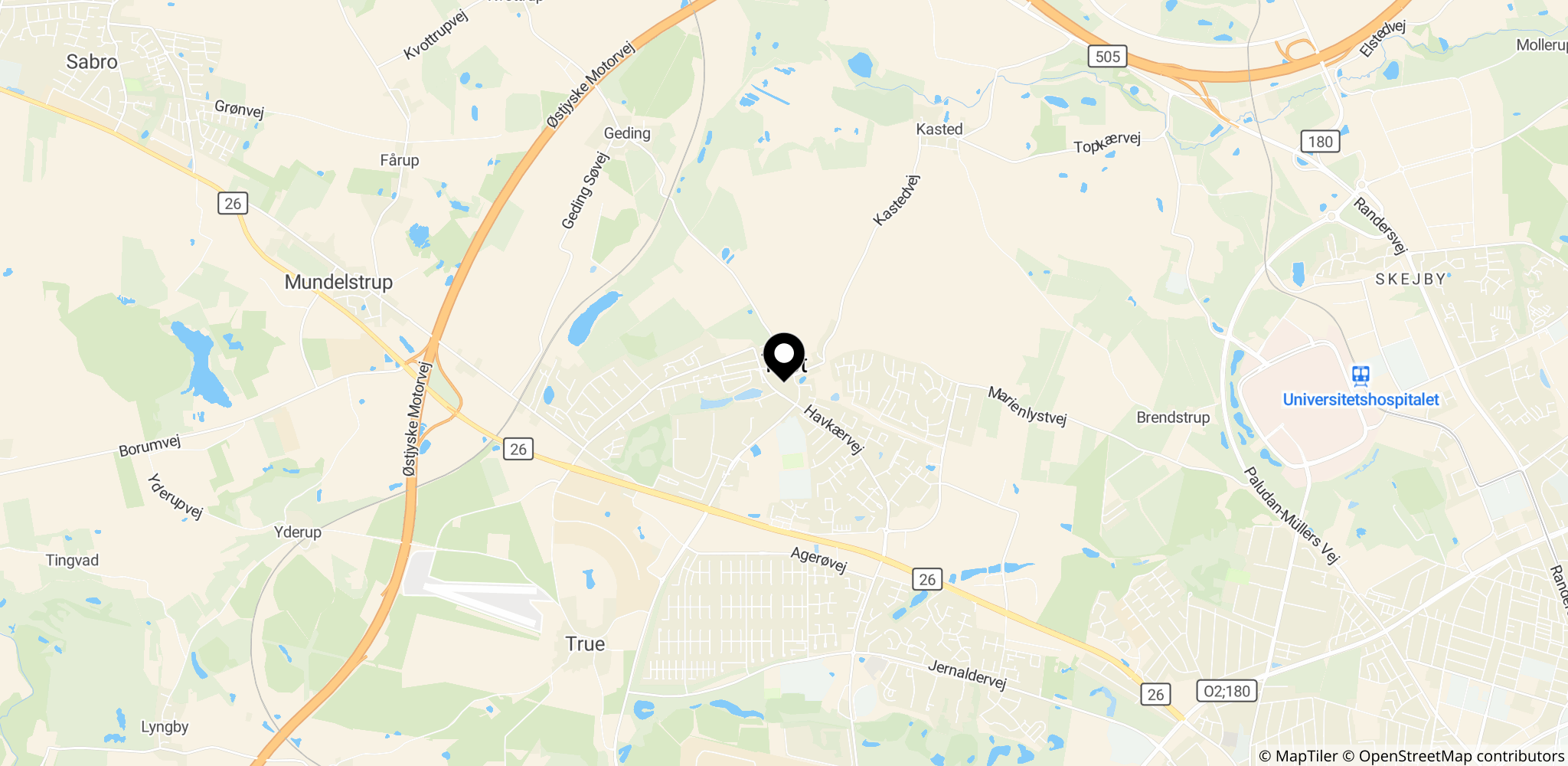 Området i Tilst, Aarhus Kommune, Danmark, hvor knivdrabet fandt sted