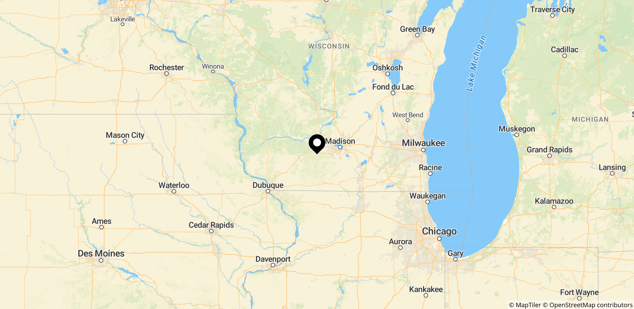 Ridglan Farms i Blue Mounds, Wisconsin, USA – placering af anlægget og det omkringliggende område