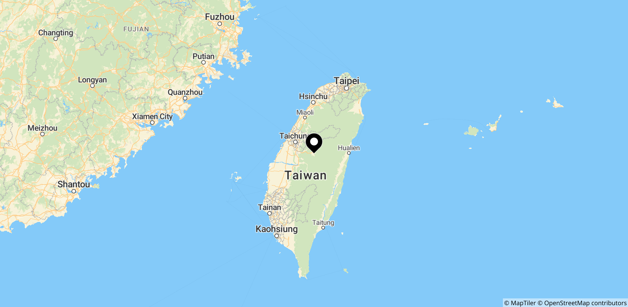Taiwan og fastlands-Kina markeret for at vise geografisk placering i Østasien