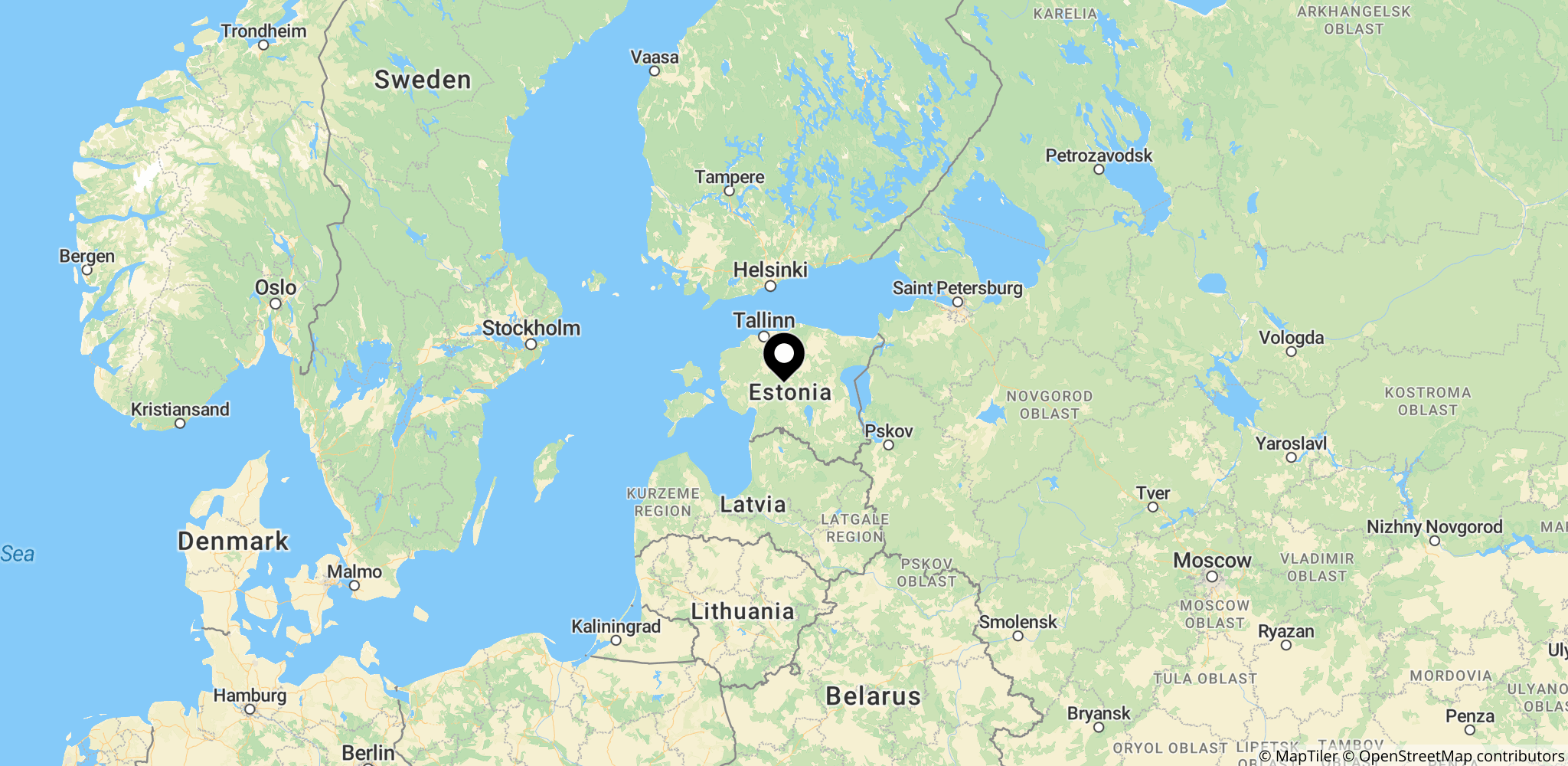 Kort over Estland i Østersøen, der viser området omkring den estiske luftrum, hvor dronehændelsen fandt sted