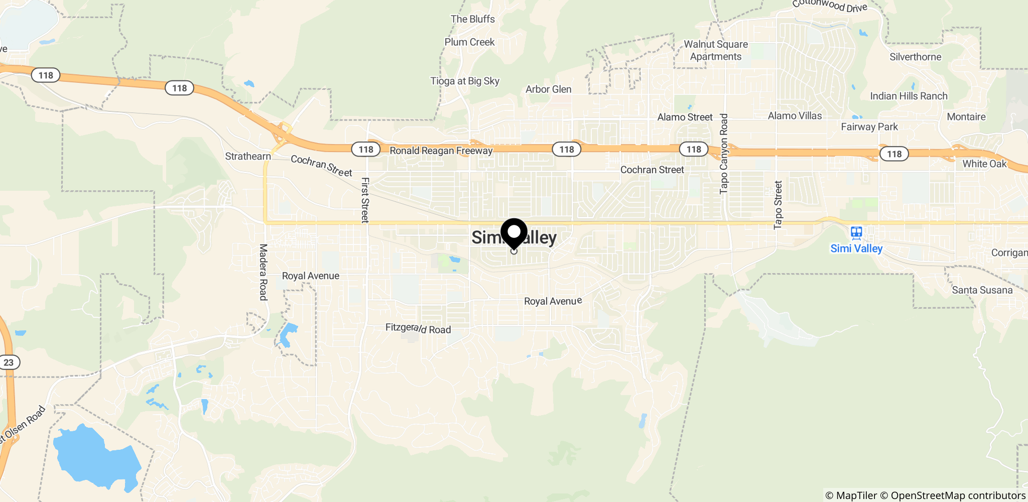 Området omkring Simi Valley i Californien, hvor Sandy Fire begyndte og voksede.