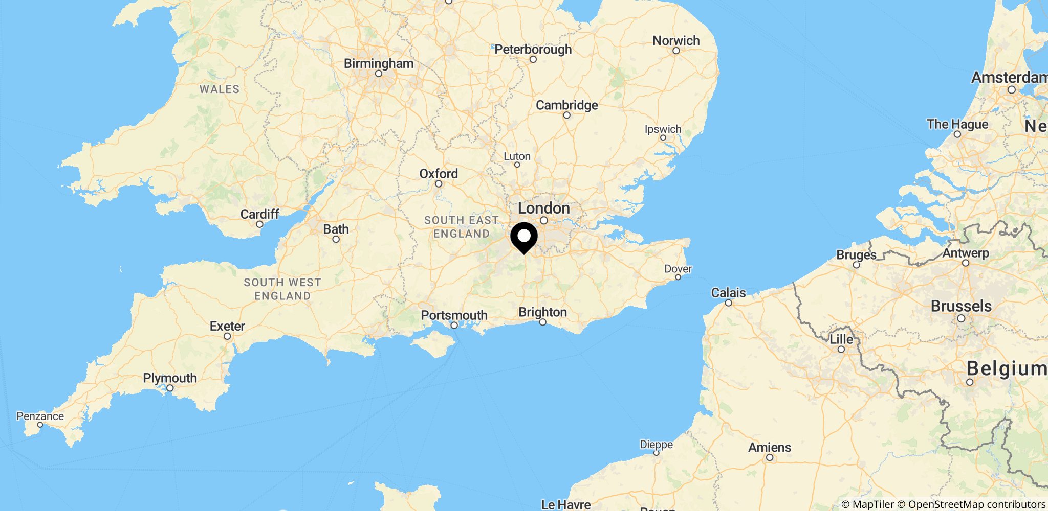 Området omkring Surrey i Storbritannien, hvor Surrey Police nævner efterforskninger relateret til Epstein-sagen.