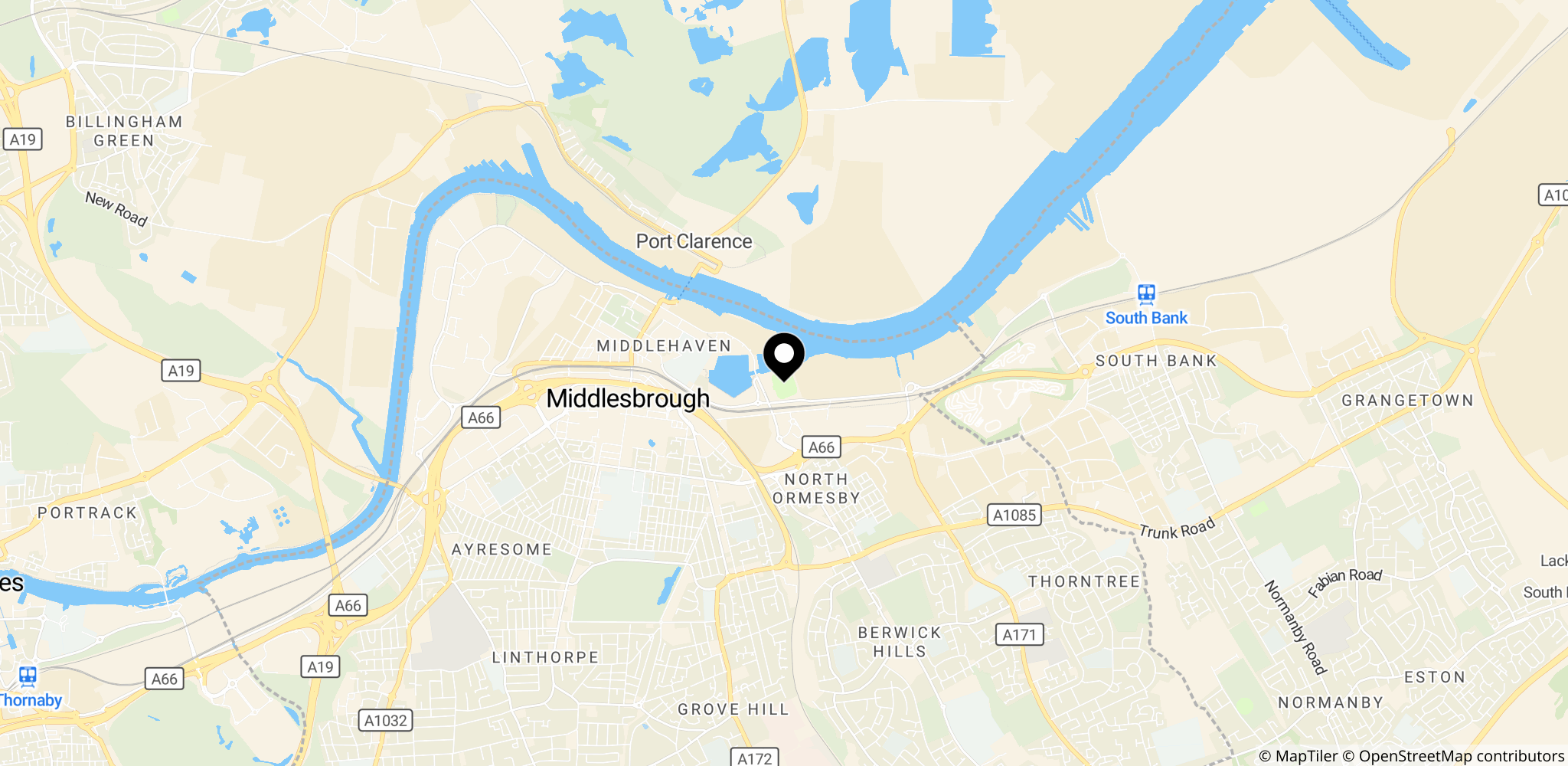 Riverside Stadium i Middlesbrough – Middlesbroughs hjemmebane og et vigtigt geografisk referencepunkt i historien
