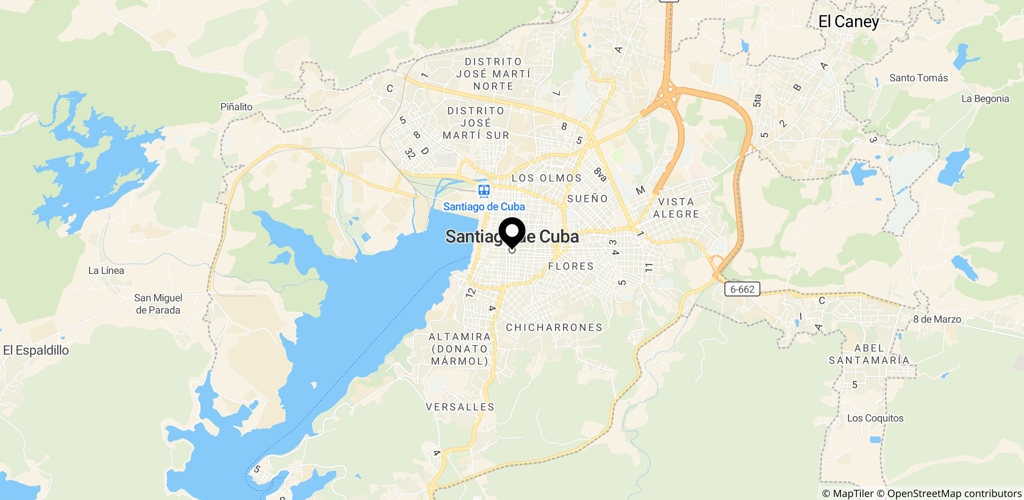 Santiago de Cuba, Cuba – østlige del af landet, hvor ruterne omkring Santiago de Cuba nævnes.