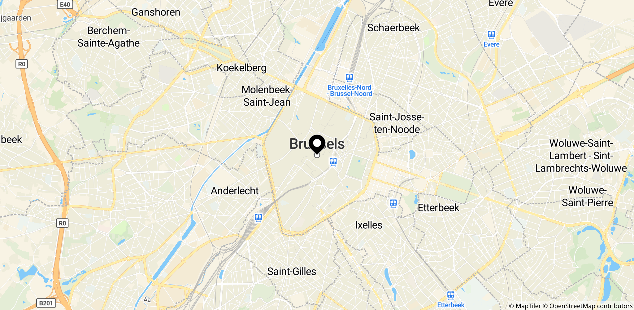 Kort over Bruxelles, hvor EU-institutionerne - Europa-Parlamentet, Rådet og Kommissionen - håndterer implementeringen af toldaftalen