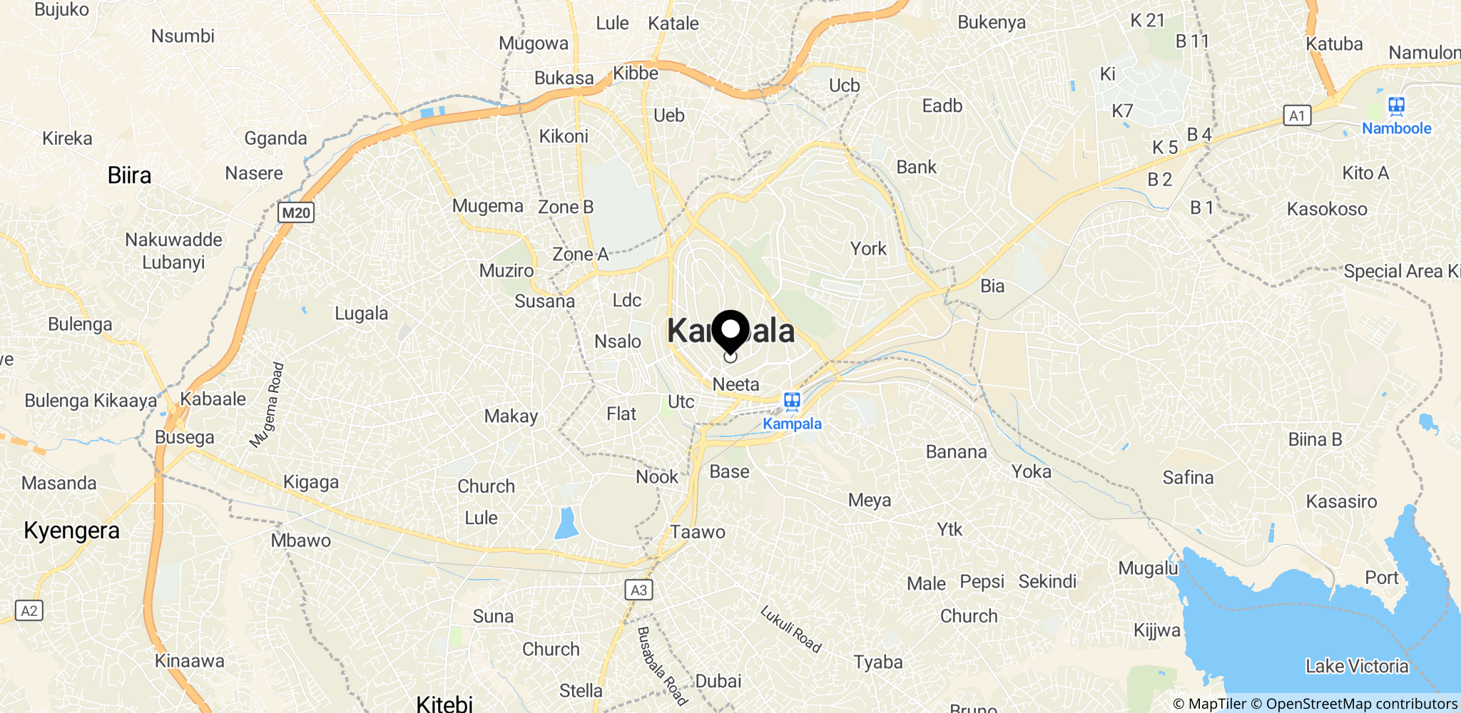 Kort, der viser Kampala i Uganda (stedet for undersøgelsen) og Danmarks rolle som værtsland for landbrugspraktikordningen.