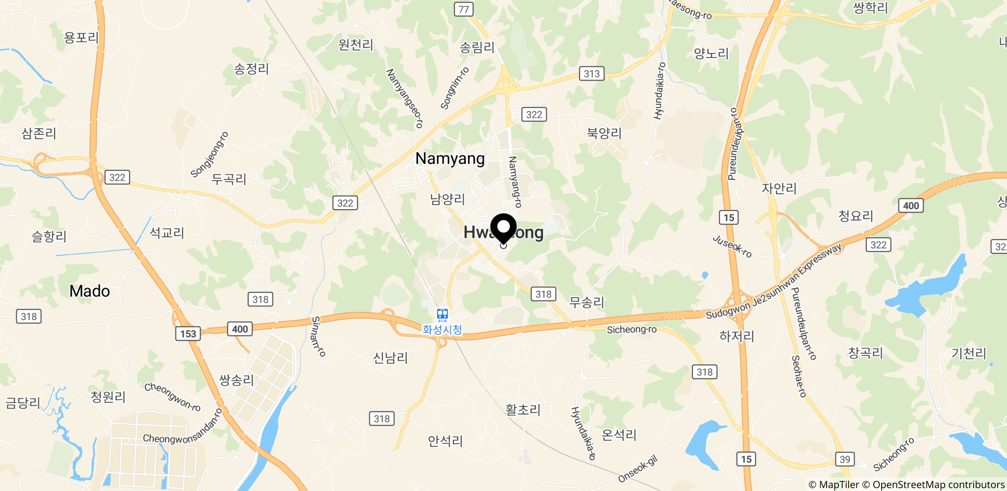 Området omkring Hwaseong i Sydkorea, hvor Samsungs produktion kan påvirkes af strejken