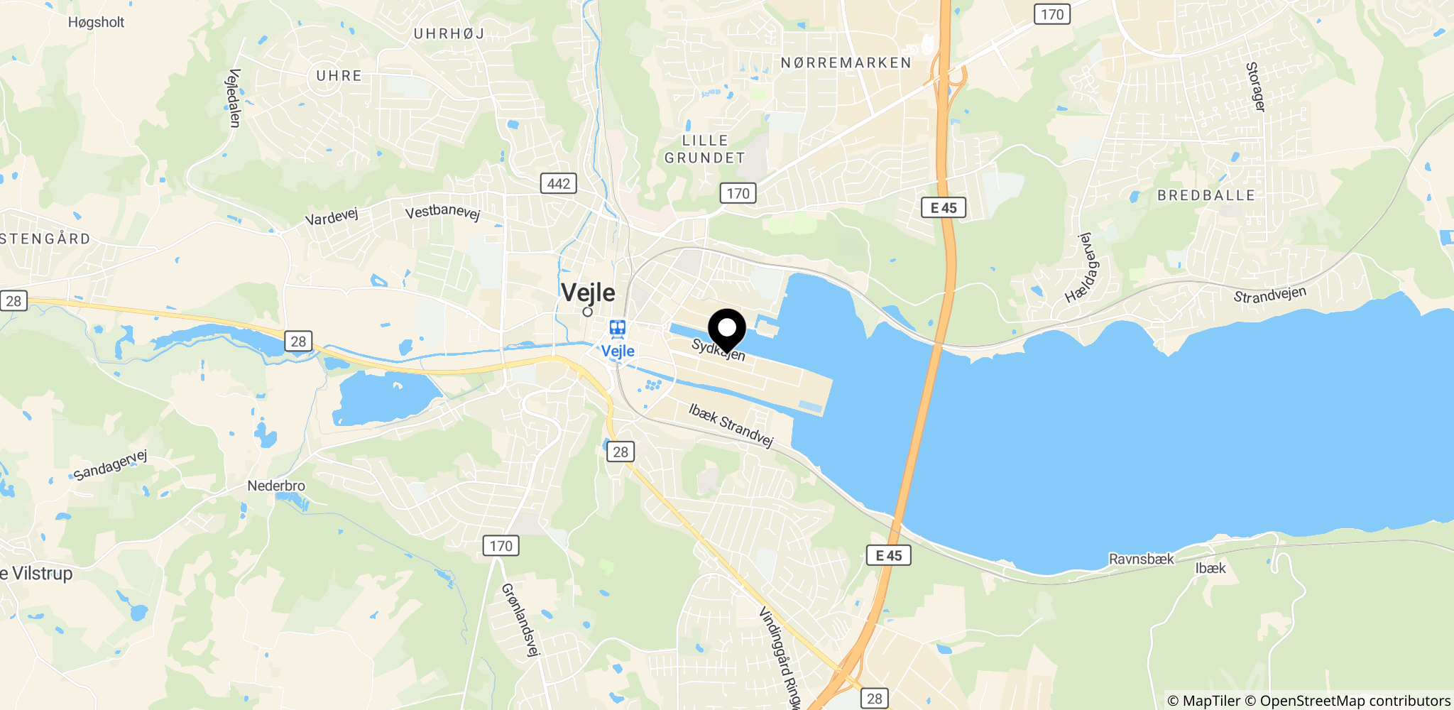 Området i Vejle Havn hvor dykkerundersøgelsen foregår i jagten på et muligt drabsvåben