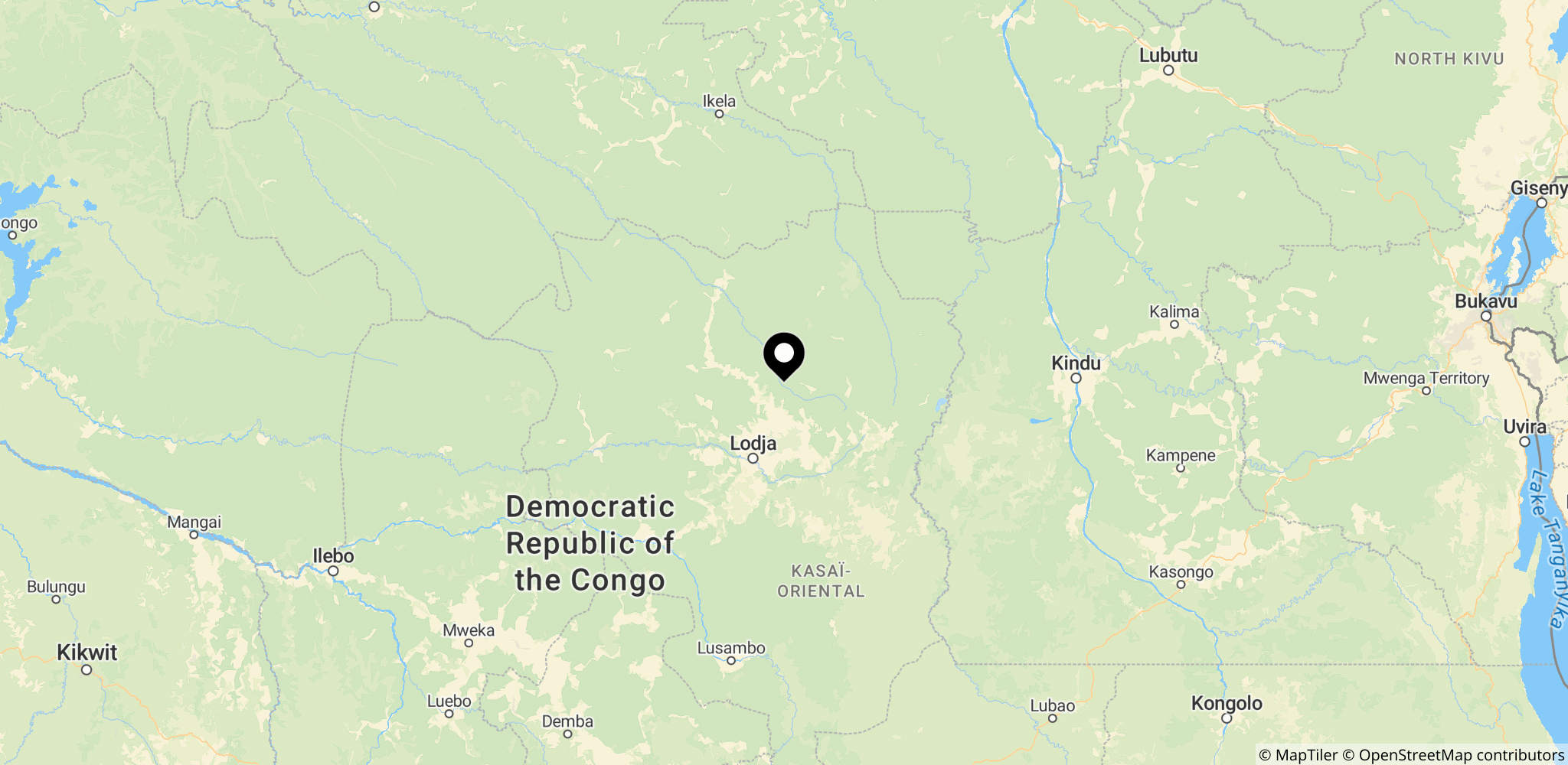 Kort over DR Congo, der viser Ebola-udbruddet og dets regionale kontekst