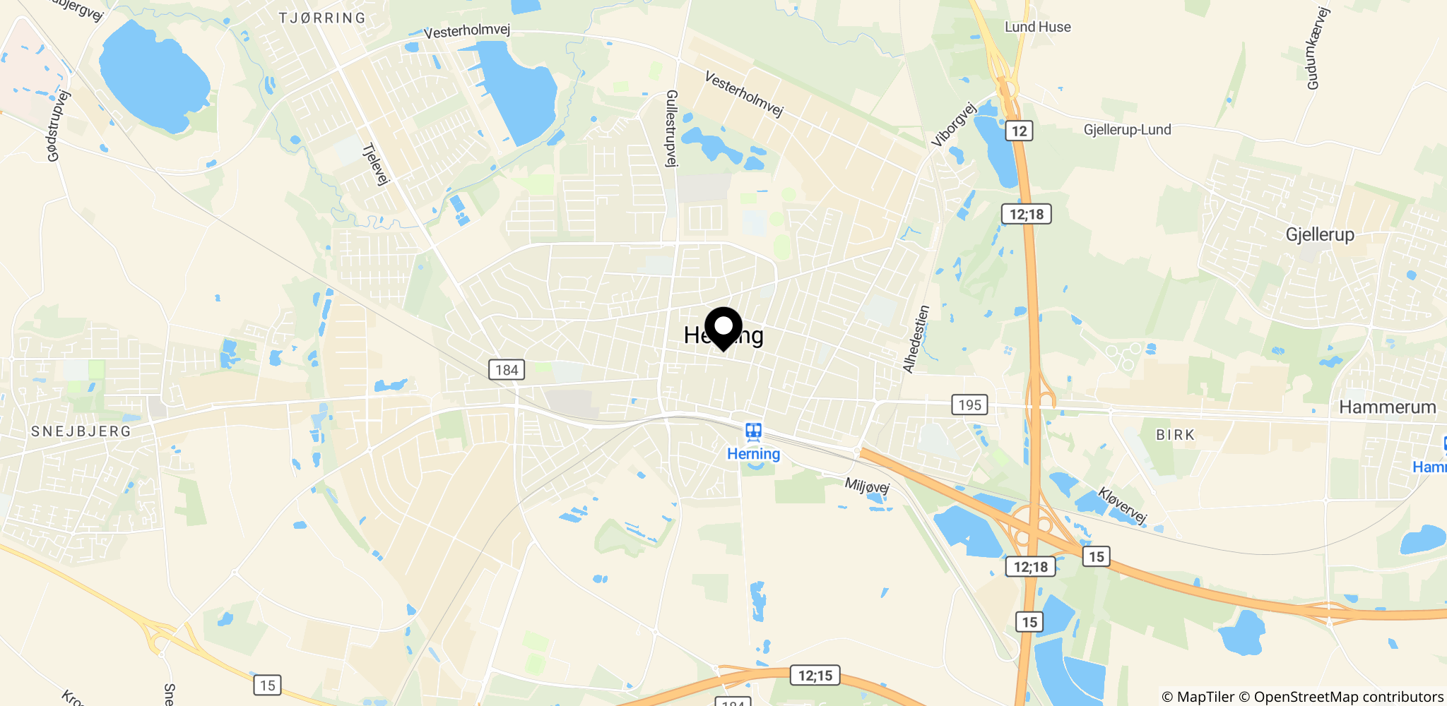 Kort over Herning, hvor sagen om teenagepiger og håndgranaten foregår