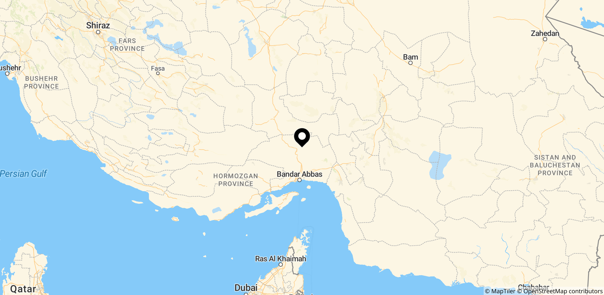 Området i det sydlige Iran, hvor angrebet fandt sted