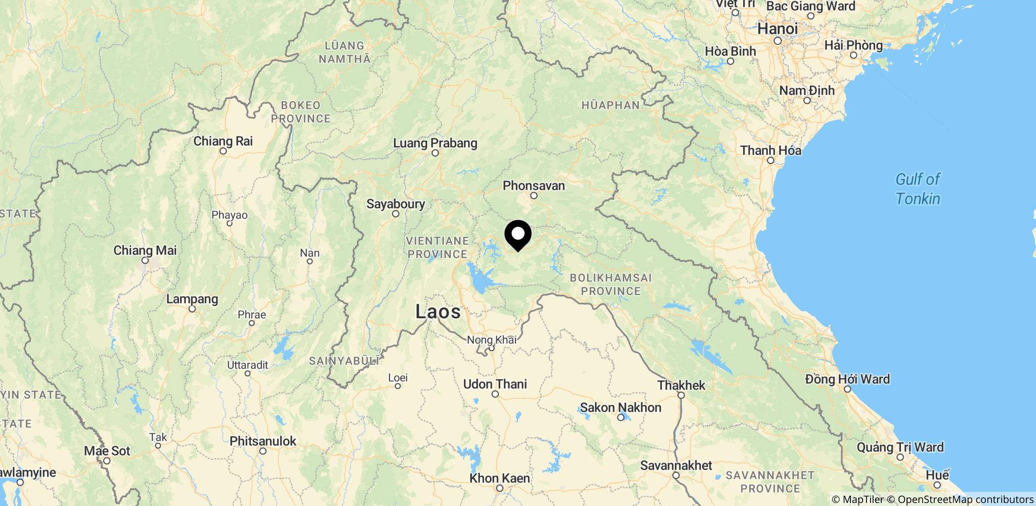 Området i Xaisomboun-provinsen, Laos, hvor den oversvømmede grotte befinder sig