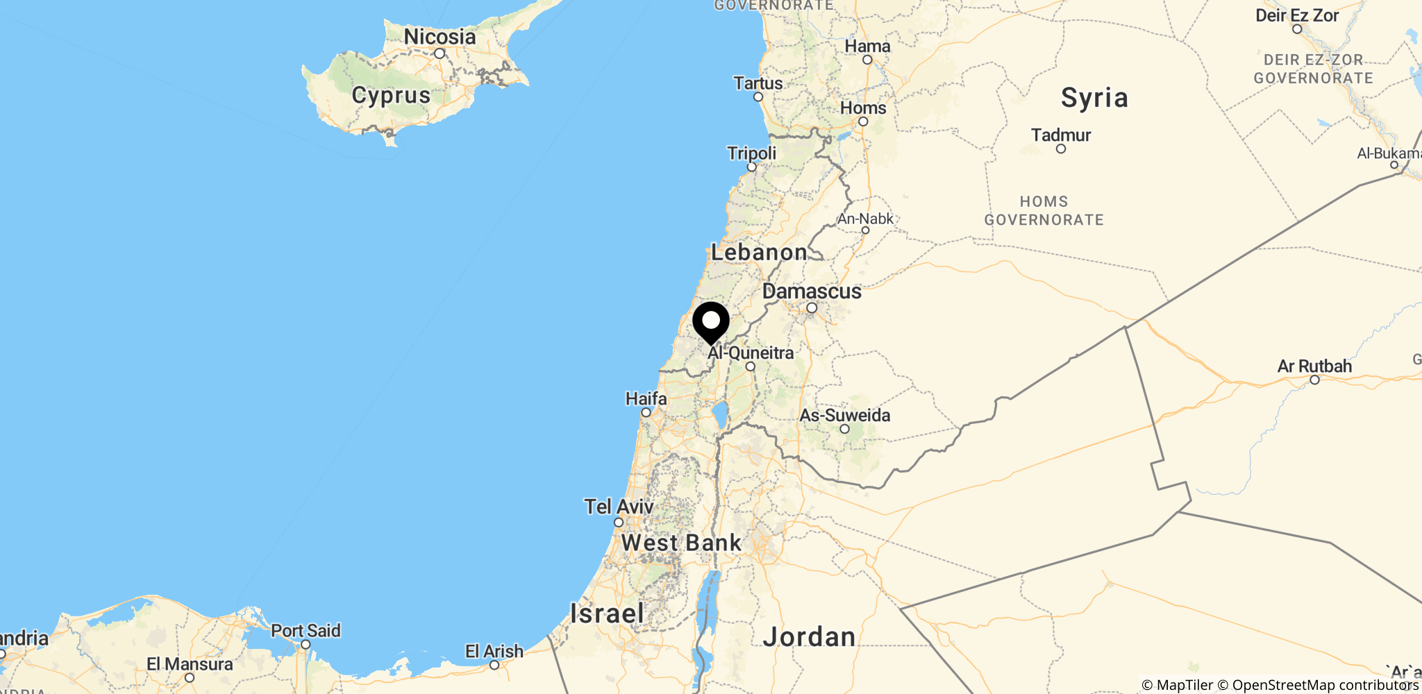 Området i det sydlige Libanon, hvor israelske angreb fandt sted