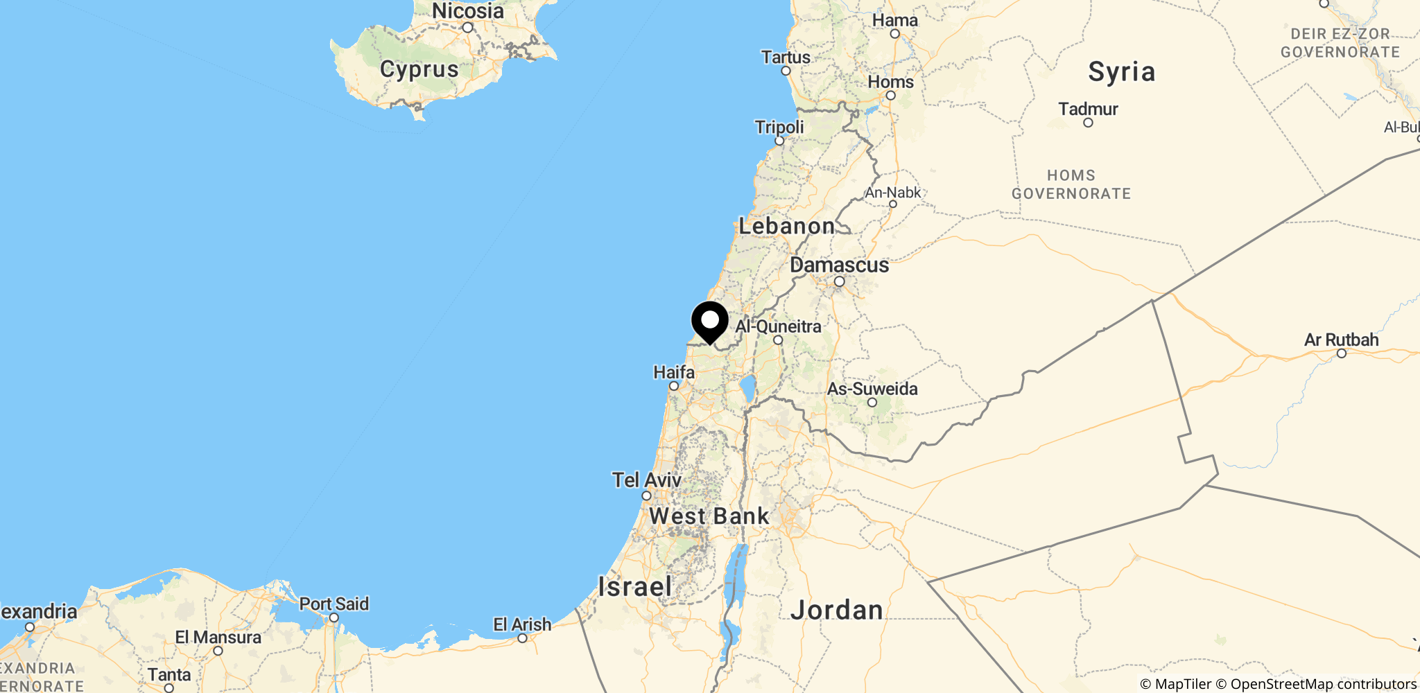 Området omkring Shomera ved Israels grænse til Libanon, hvor fiberoptiske droner bruges i angreb