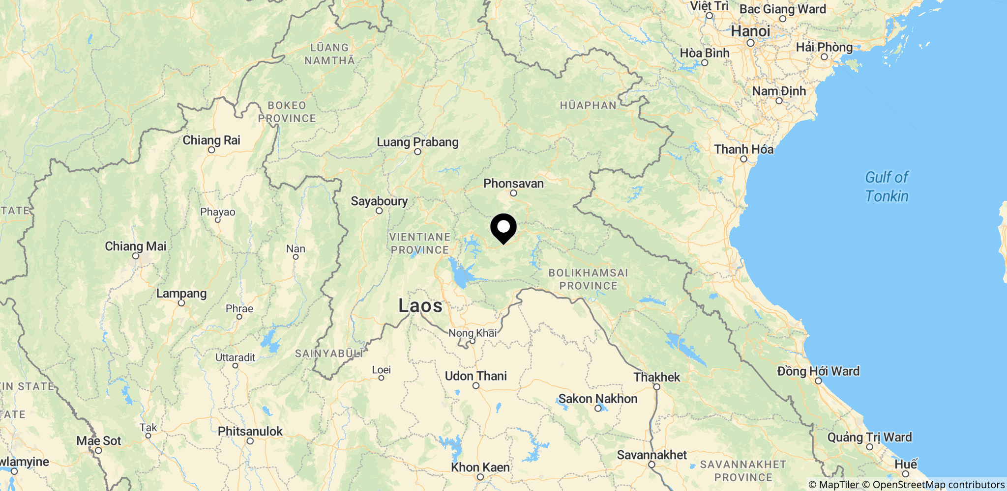 Området i Xaysomboun-provinsen i Laos, hvor redningsoperationen foregår i en oversvømmet grotte