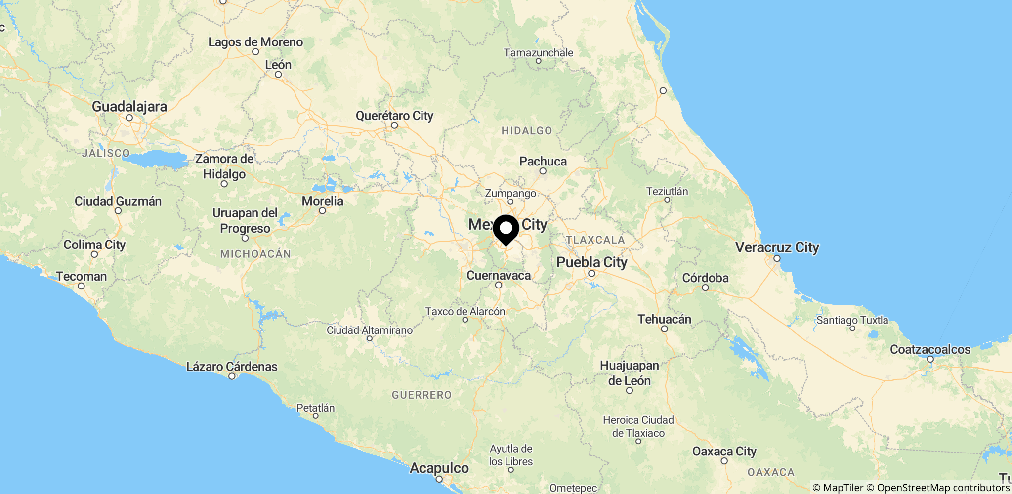 Mexico City-området for at give kontekst til nærheden til Teotihuacán og regionen omkring hovedstaden