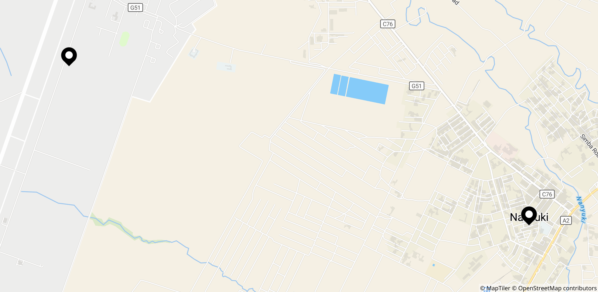 Nanyuki bycentrum i det centrale Kenya, hvor demonstrationen fandt sted uden for Laikipia Air Base