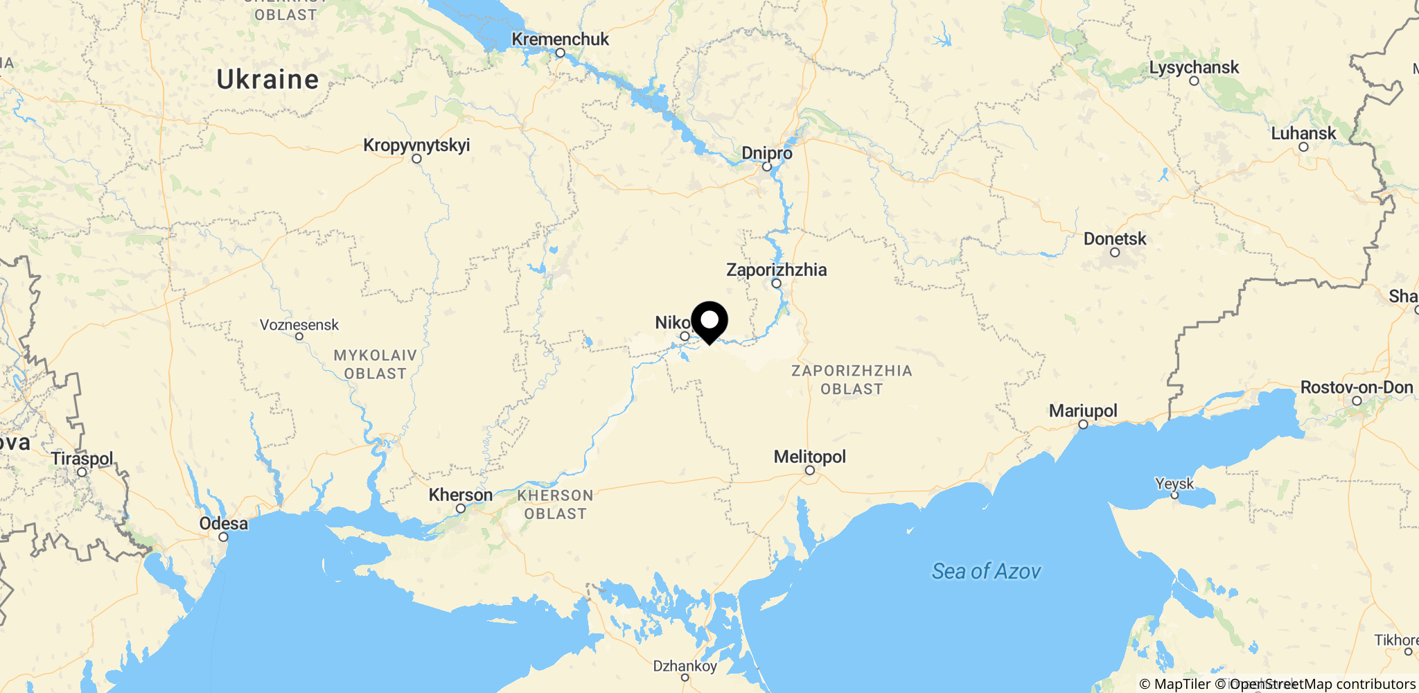 Området omkring Zaporizjzja atomkraftværk i Enerhodar, Ukraine, hvor den alvorlige hændelse fandt sted