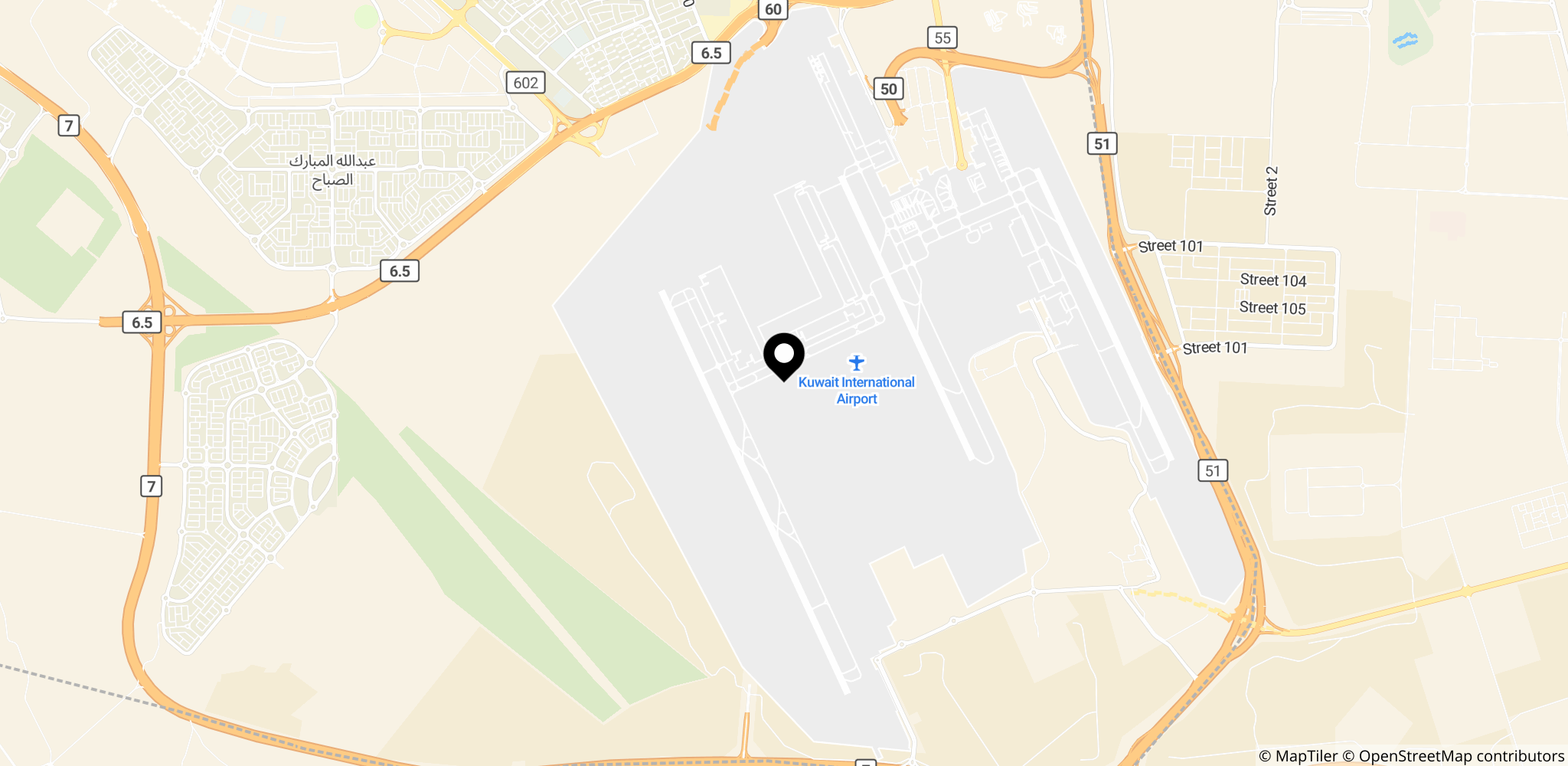 Kuwait International Airport i Kuwait – ramt i forbindelse med udvekslingen af angreb