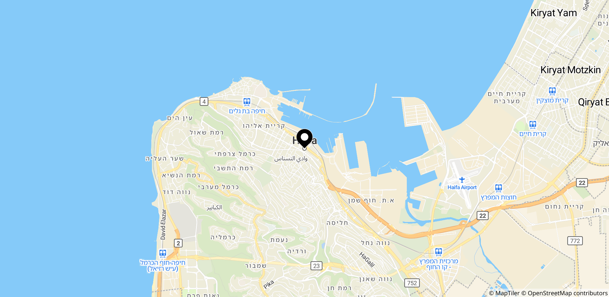 Området i det nordlige Israel omkring Haifa, hvor angreb blev rapporteret i konflikten.