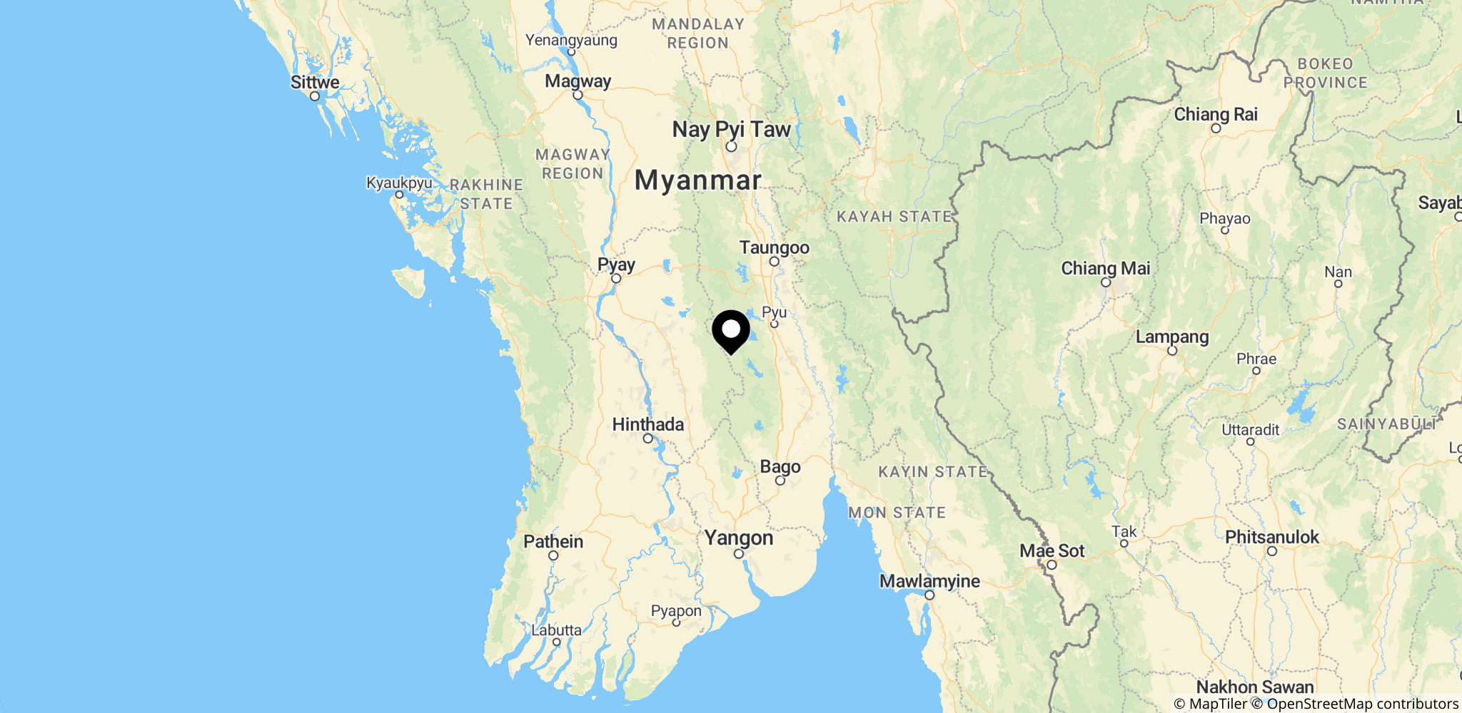 Området i Bago-regionen i Myanmar, hvor tvangsrekruttering blev rapporteret
