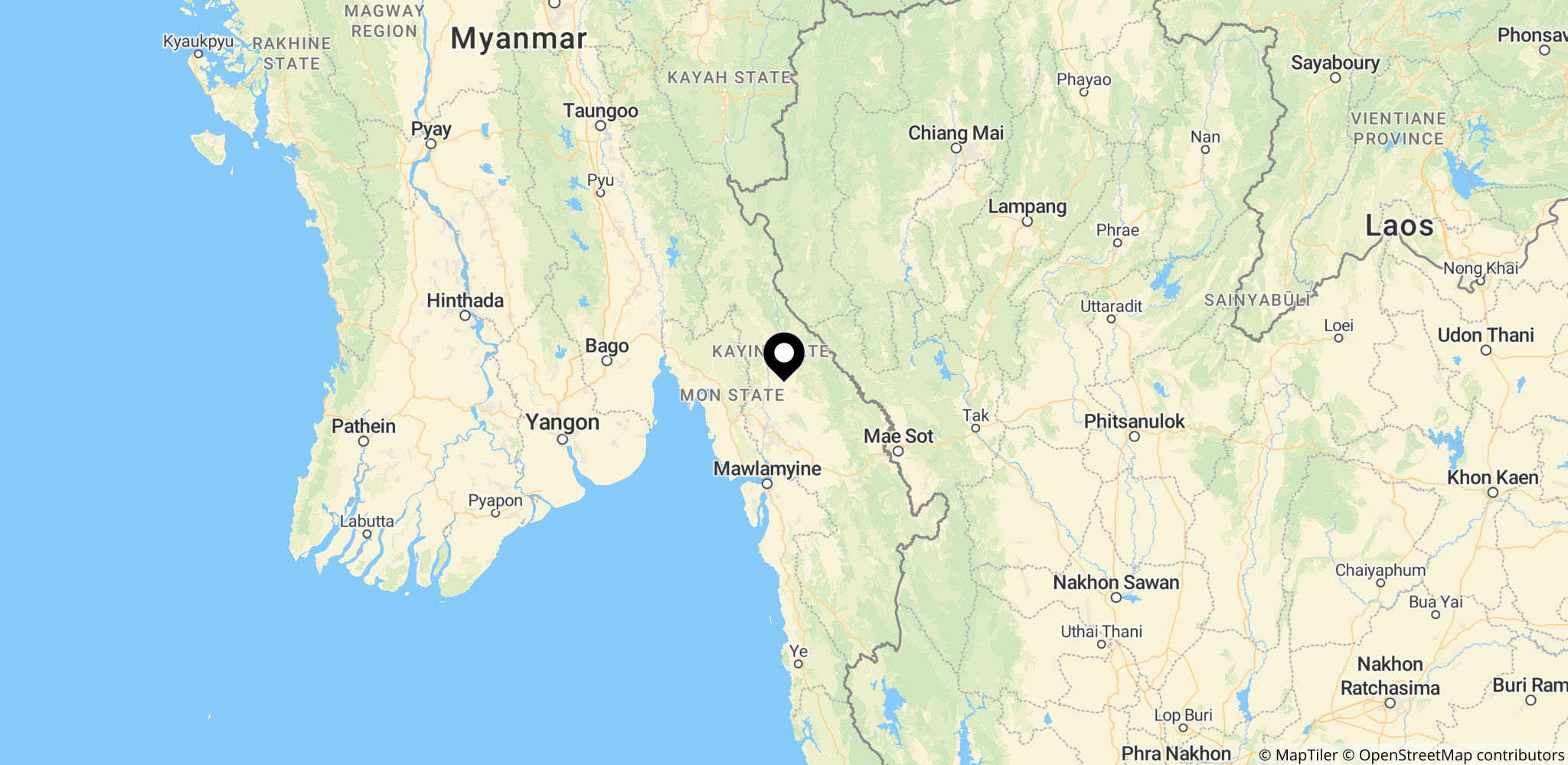 Området i Karen-staten i Myanmar, hvor frontlinjen og tvangsrekruttering beskrives