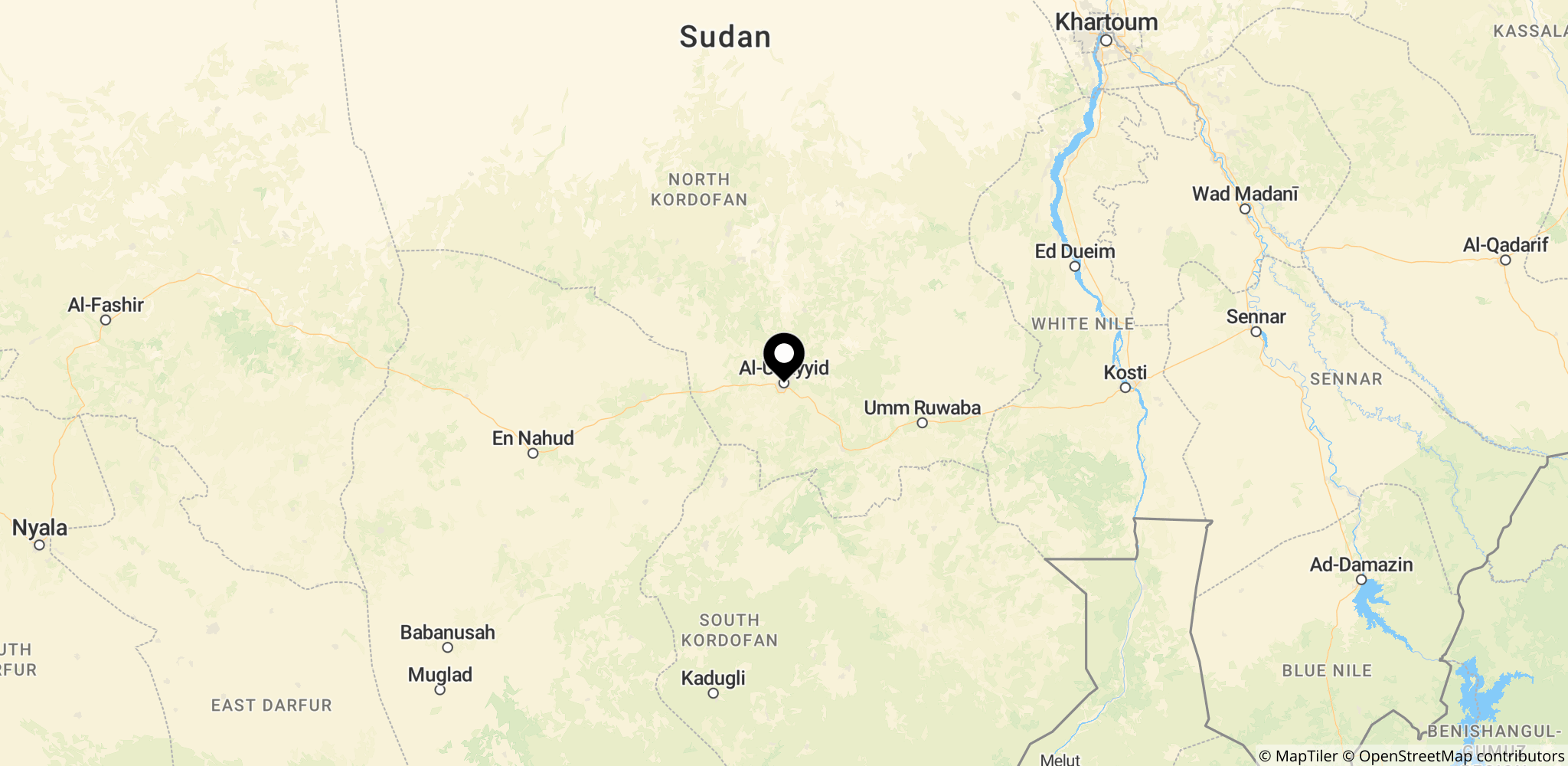 Området i El-Obeid i Nordkordofan, Sudan, hvor droneangrebet ramte et begravelsesfølge