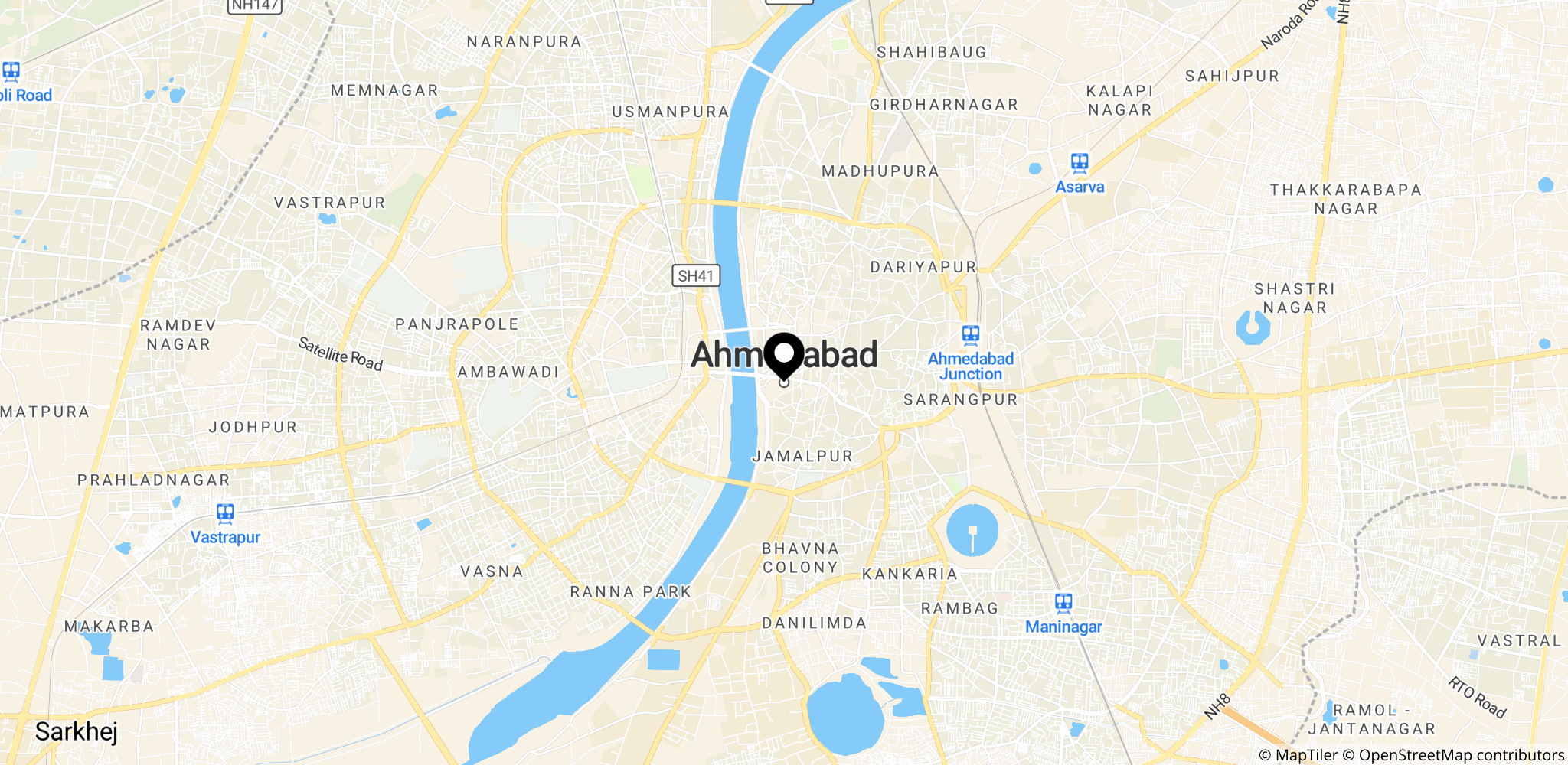 Området omkring Ahmedabad i Gujarat, Indien, hvor Air India Flight AI171 styrtede ned