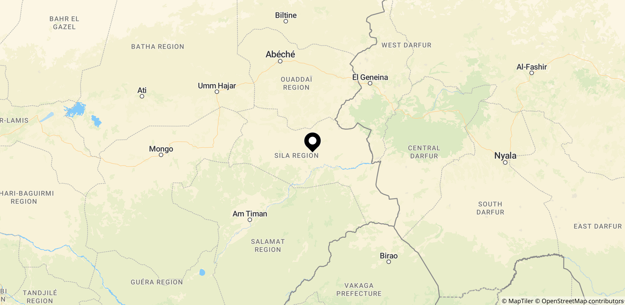 Området omkring Goz Beïda i Øst-Tchad tæt ved grænsen til Sudan, hvor flygtninge bor tæt, og hvor MSF-rapporten beskriver udnyttelse.