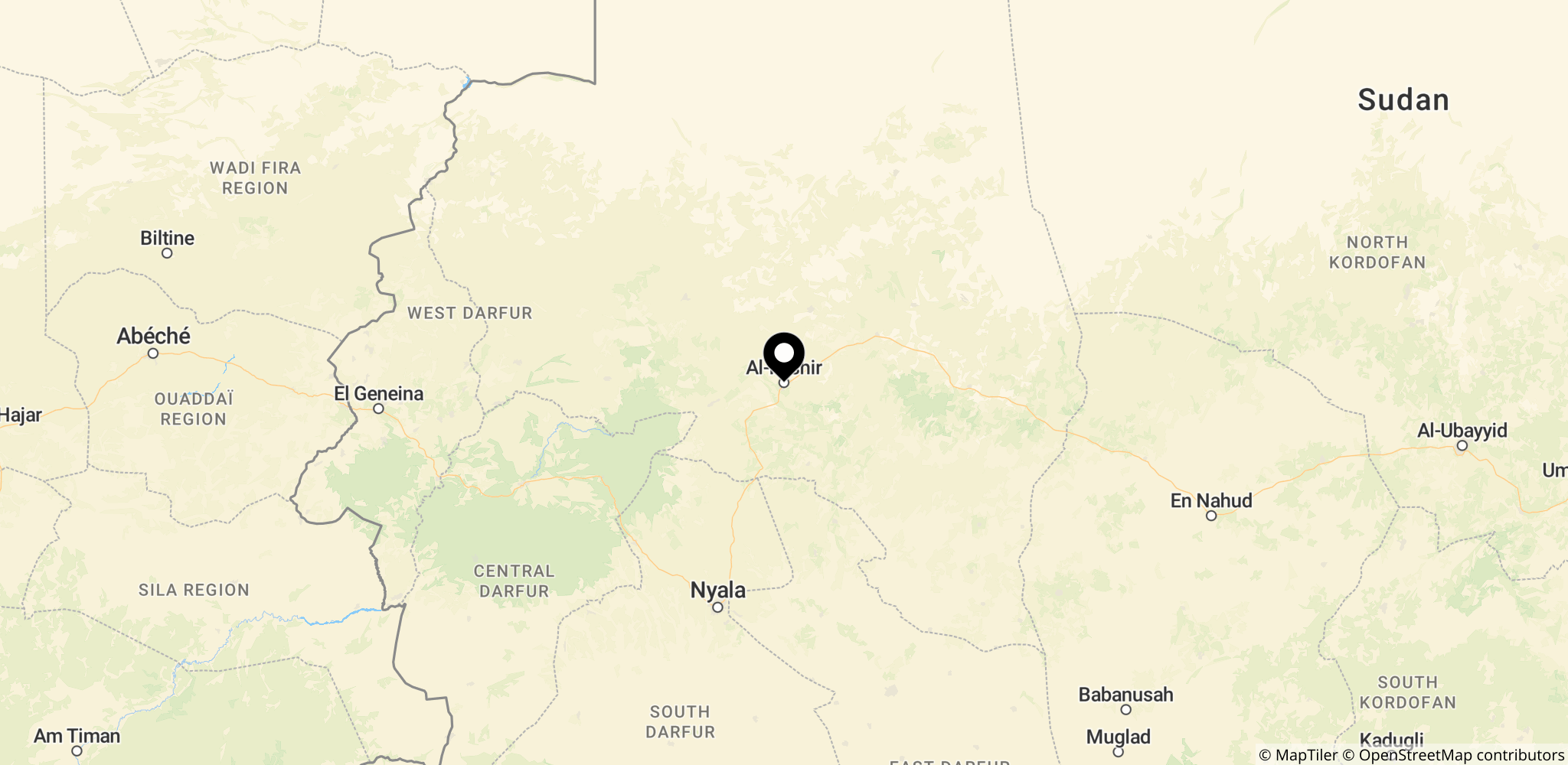 Området omkring Al-Fasher i Norddarfur, Sudan, hvor RSF-offensiven fandt sted.