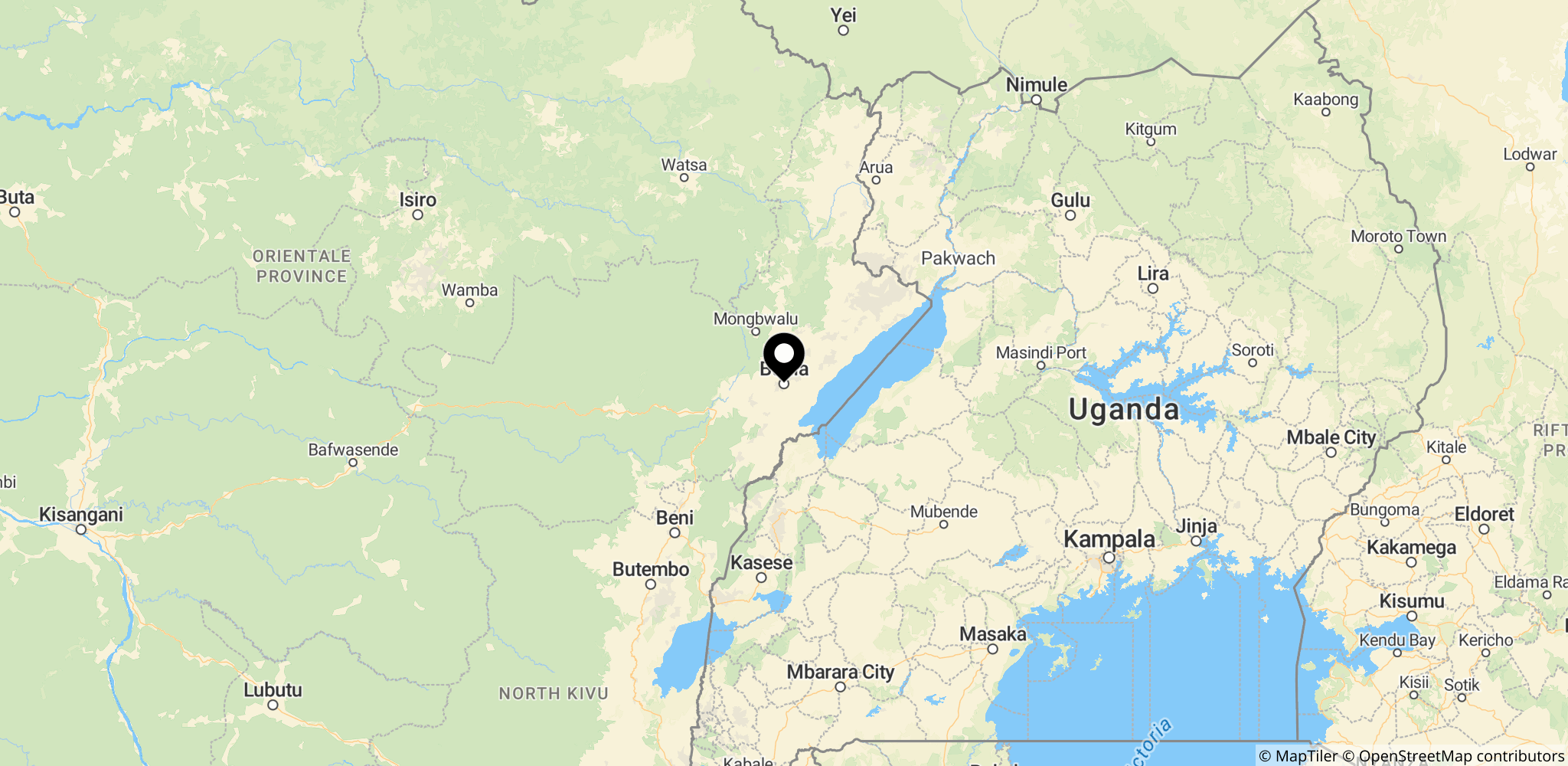 Området omkring Ituri-provinsen i det nordøstlige DR Congo, hvor Ebola-udbruddet har været centreret