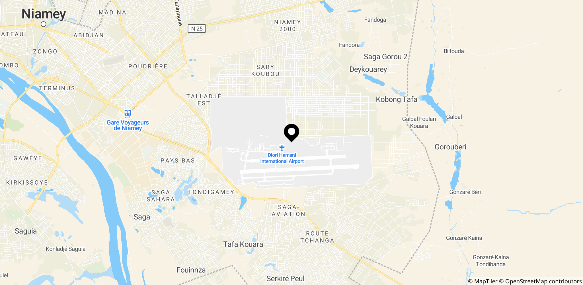 Området omkring indgangen til Diori Hamani International Airport i Niamey, Niger