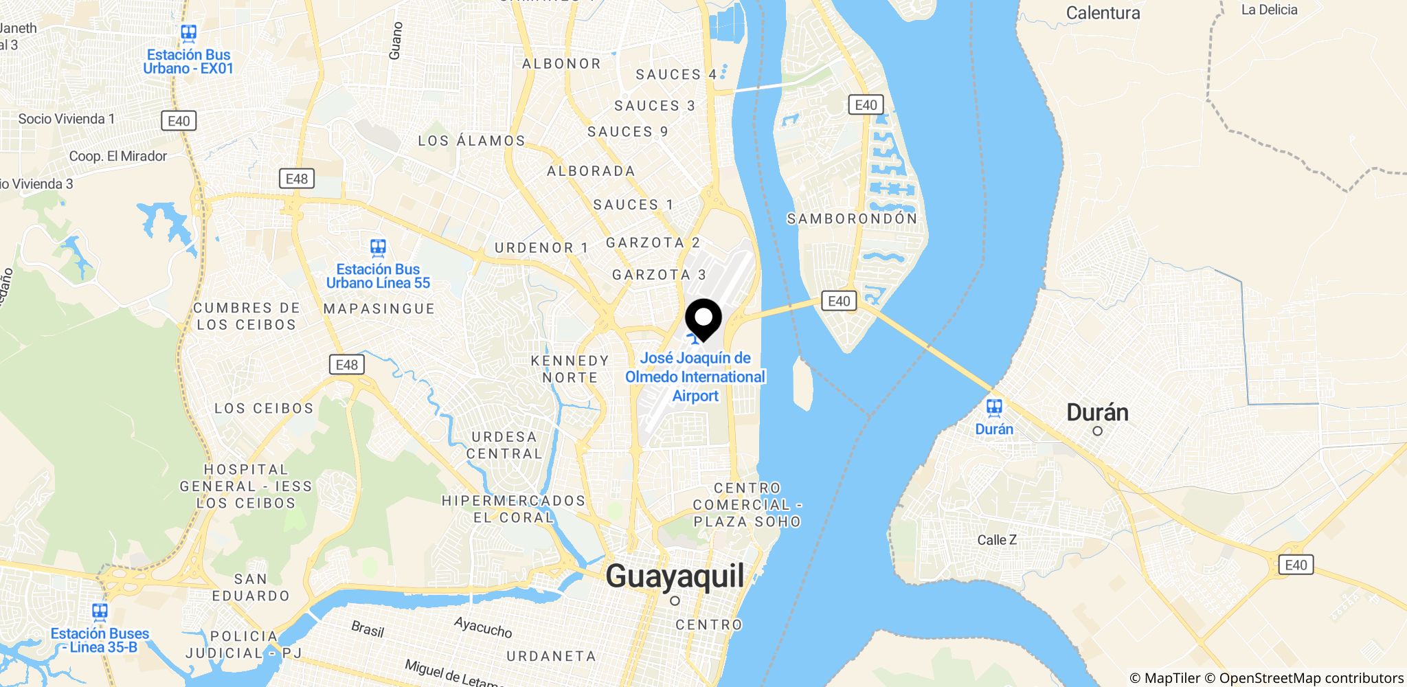 Området omkring José Joaquín de Olmedo International Airport i Guayaquil, hvor drabet fandt sted