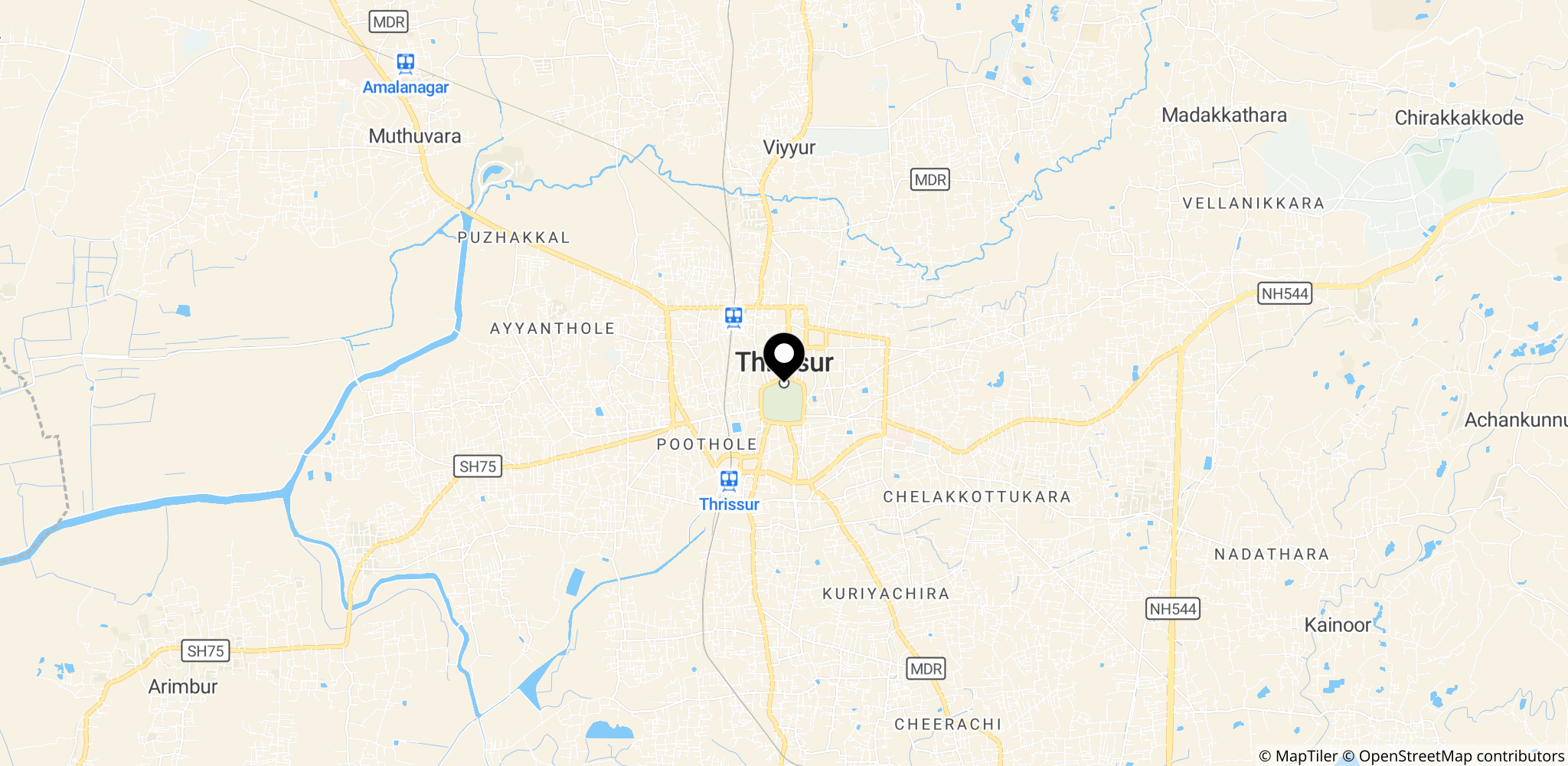 Området omkring Thrissur i Kerala, hvor eksplosionen fandt sted