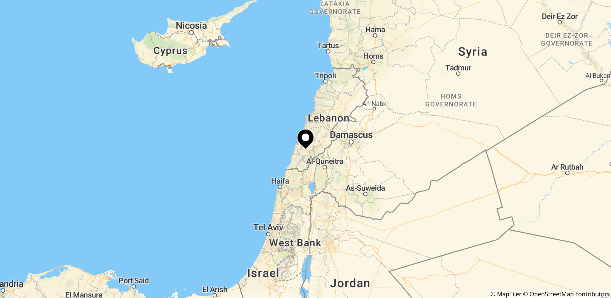 Området i Nabatieh-distriktet i det sydlige Libanon, hvor luftangreb ramte