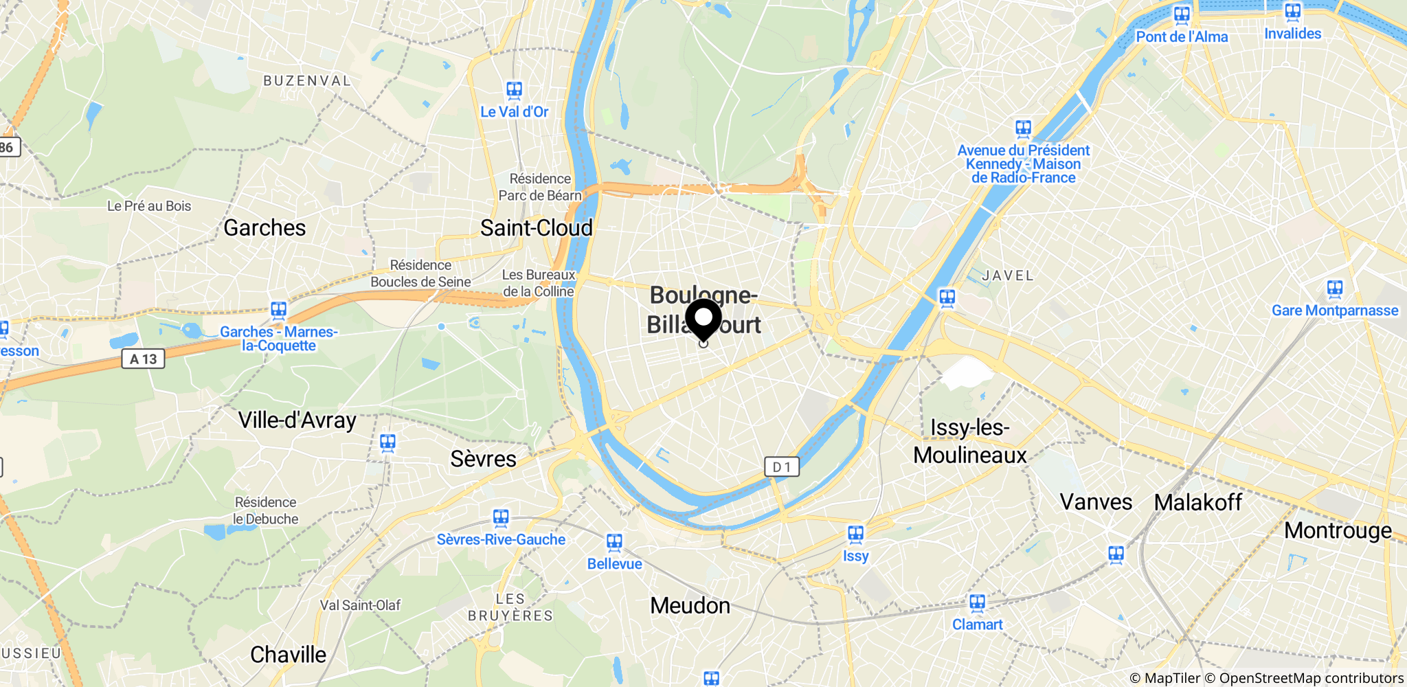 Boulogne-Billancourt i Île-de-France, Frankrig — stedet for den angivelige hændelse i Hakimi-sagen