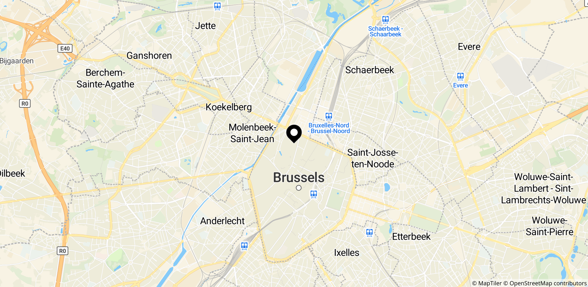 Kort over Bruxelles i Belgien i forhold til EU-lånet til Ukraine