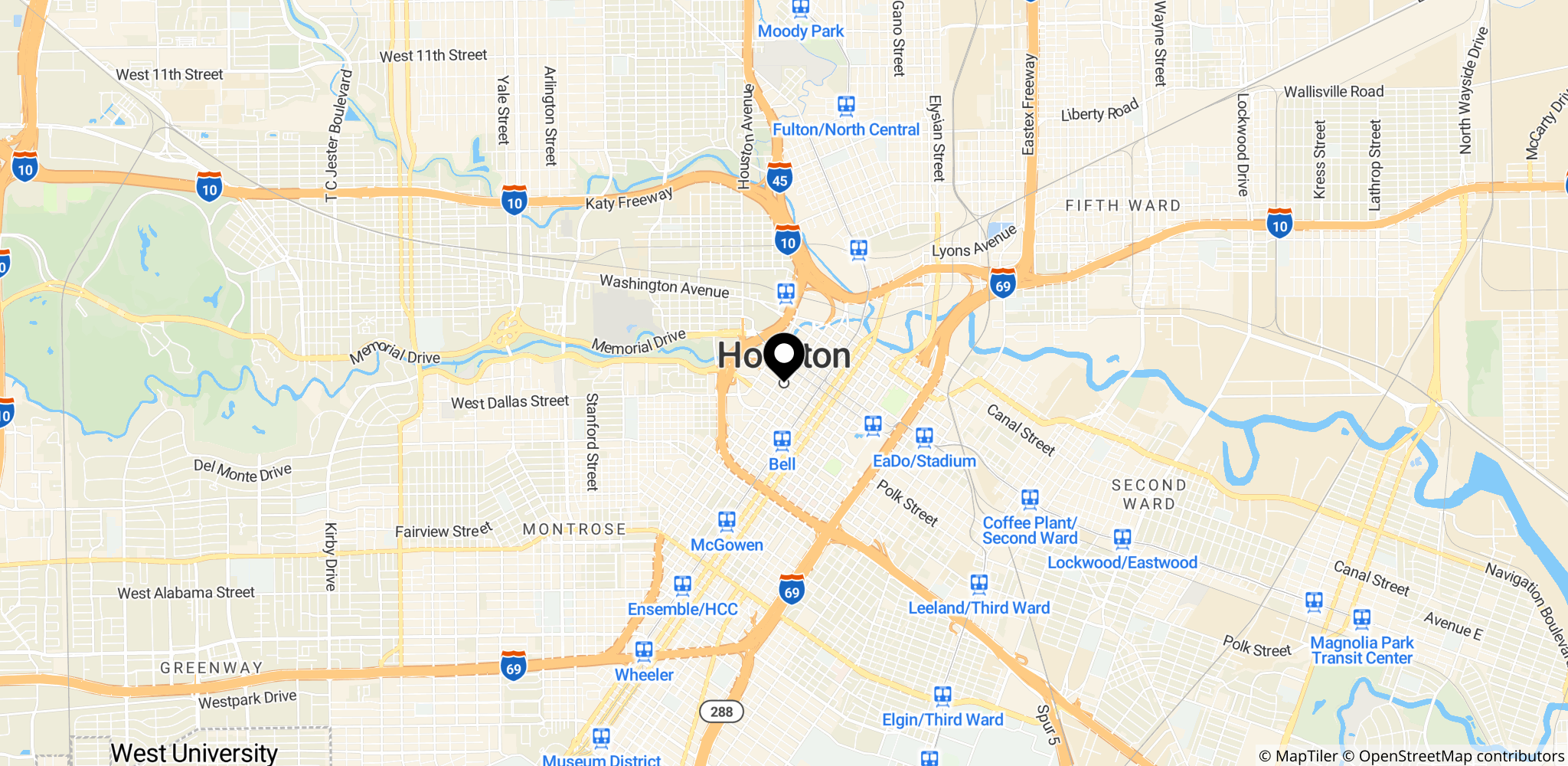 Placering af VM-kampen Holland – Sverige i Houston, Texas, USA