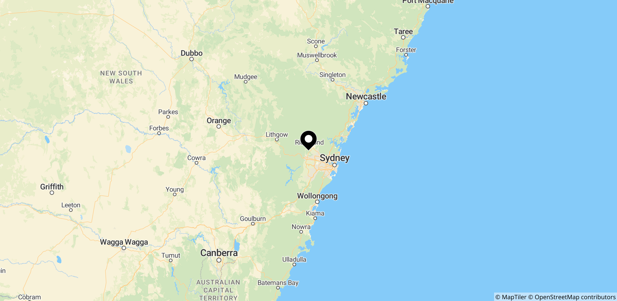Londonderry-området vest for Sydney, Australien – stedet for kokainbeslaget