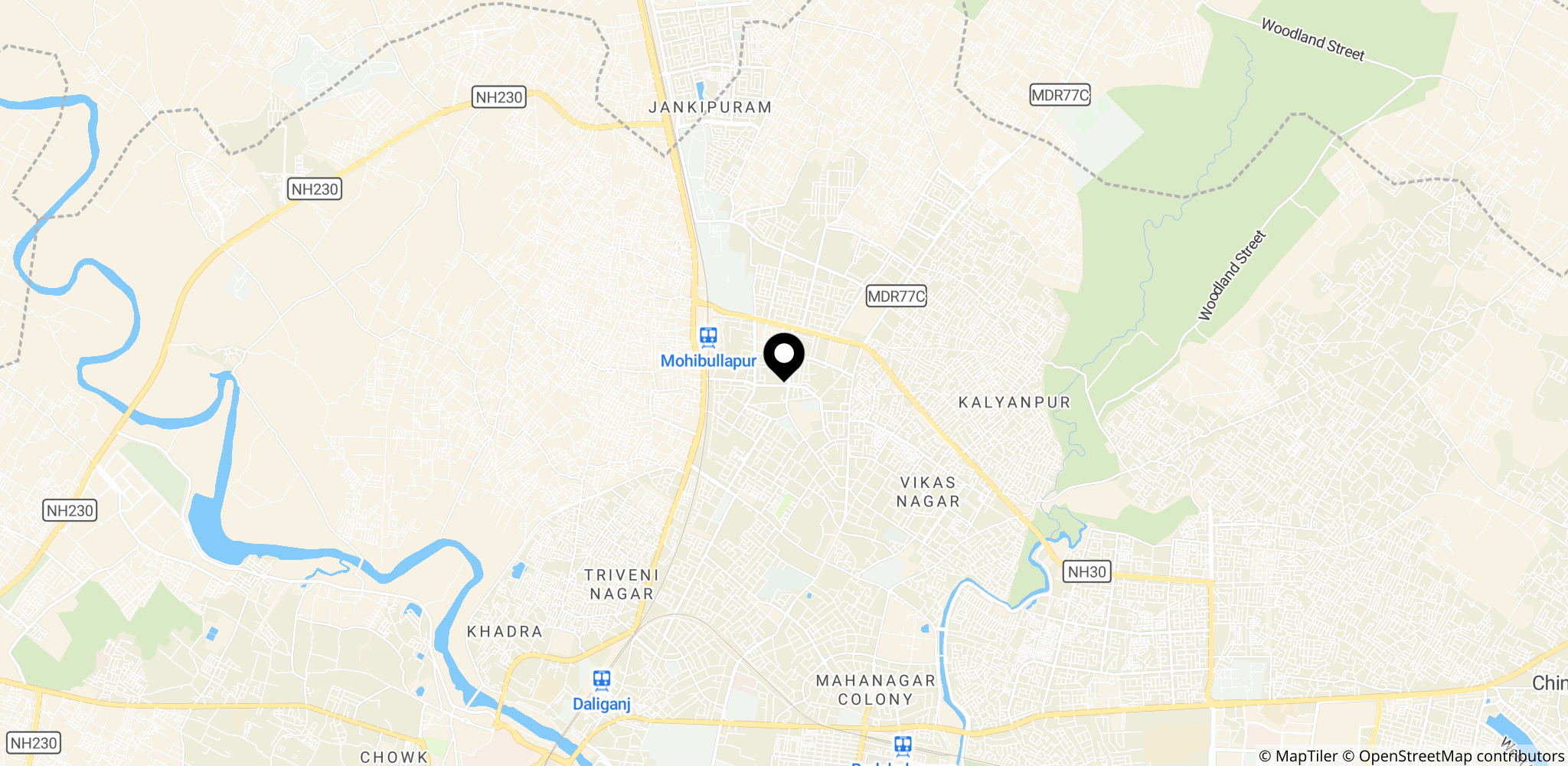 Området i Aliganj-kvarteret i Lucknow, Uttar Pradesh, Indien, hvor branden fandt sted.