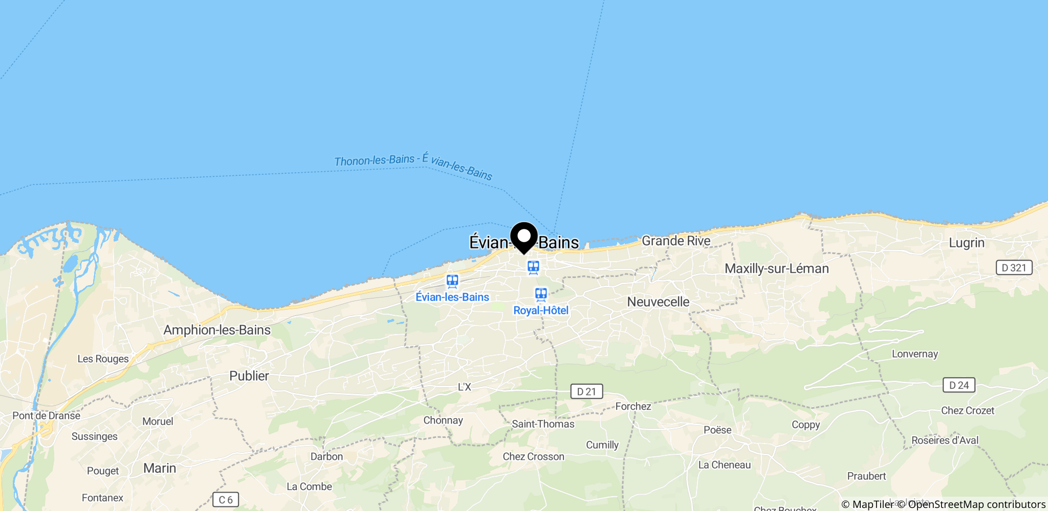 Området omkring Evian-les-Bains ved Lac Léman, Frankrig – G7-mødet hvor Iran-aftalen blev præsenteret