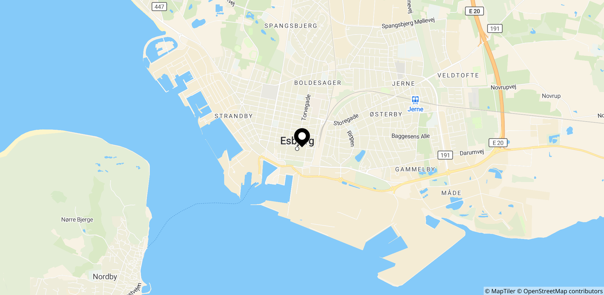 Skolegade i Esbjerg – stedet for voldssagen i maj og det omkringliggende område i Esbjerg Kommune